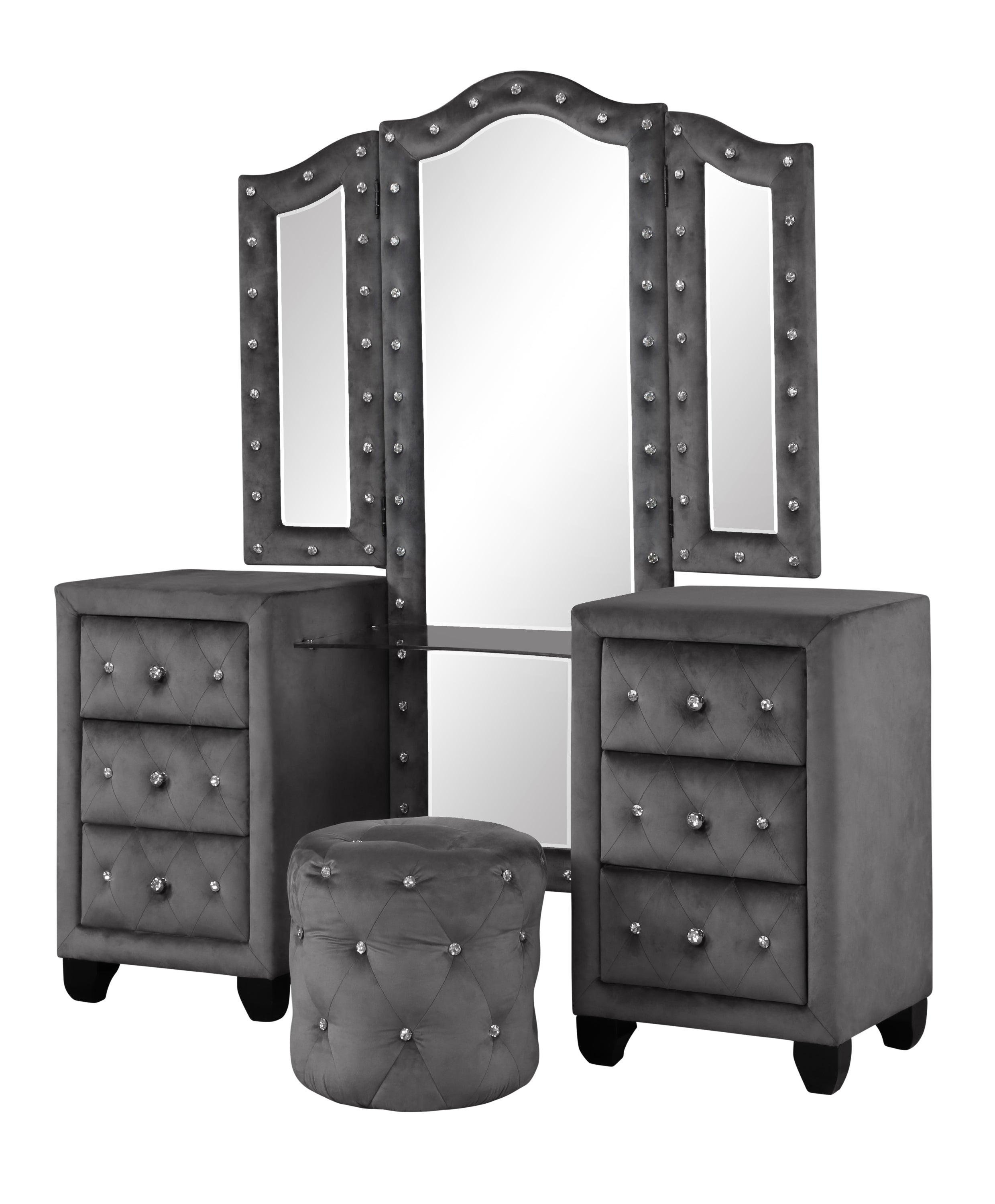 Sophia King 5 Pc Vanity Upholstery Bedroom Set Made With Wood in Gray