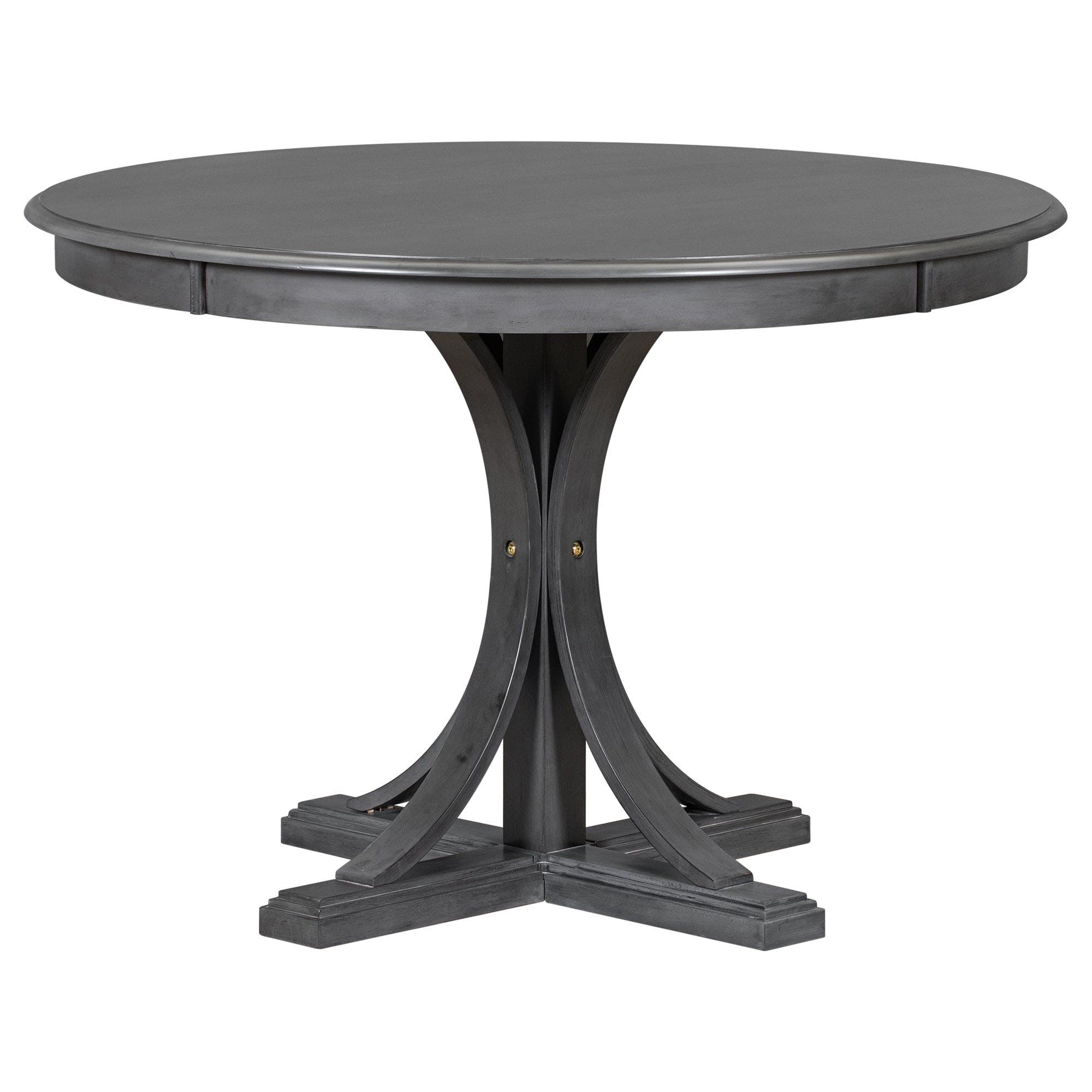 TREXM 5-Piece Retro Round Dining Table Set with Curved Trestle Style Table Legs and 4 Upholstered Chairs for Dining Room (Dark Gray)