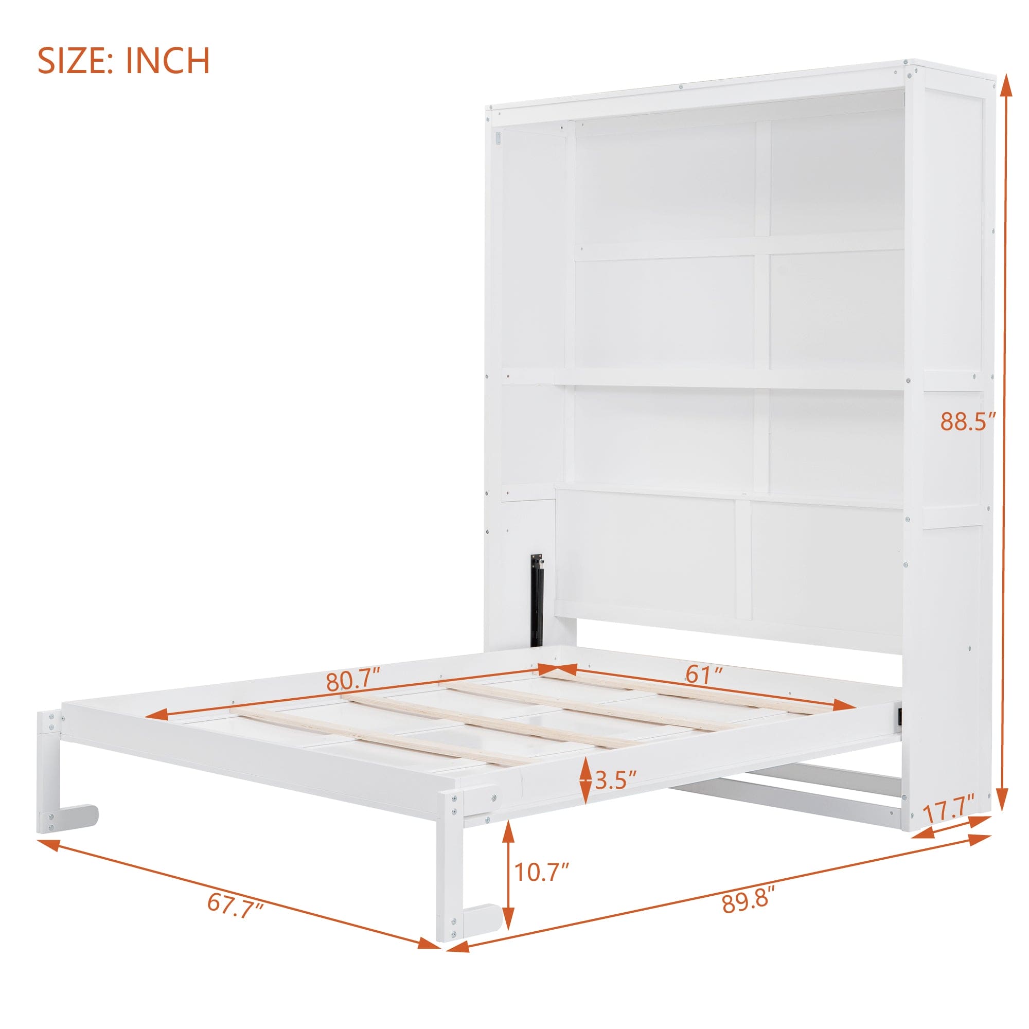 Queen Size Murphy Bed Wall Bed with Shelves,White