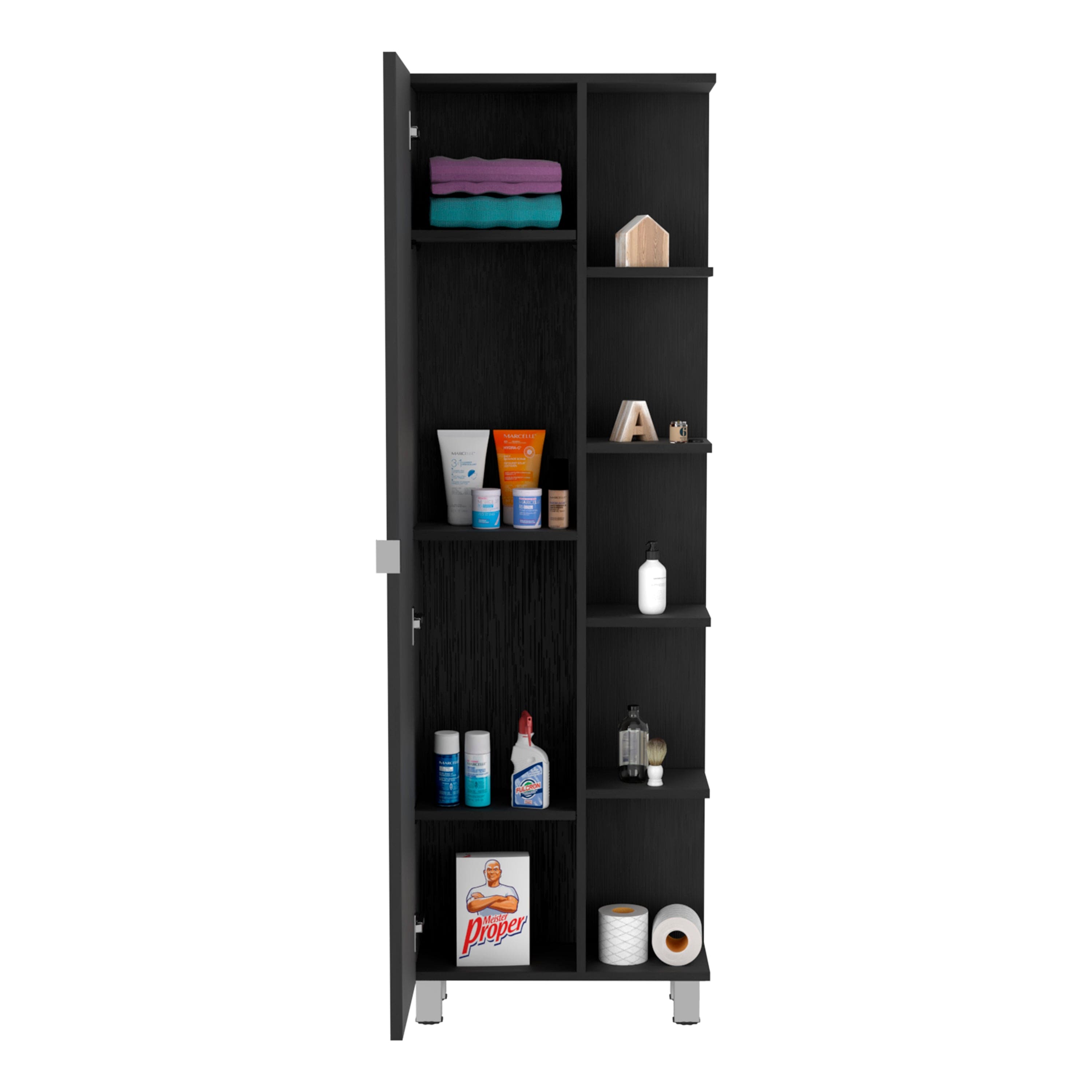 Corner Cabinet Womppi, Five Open Shelves, Single Door, Black Wengue Finish