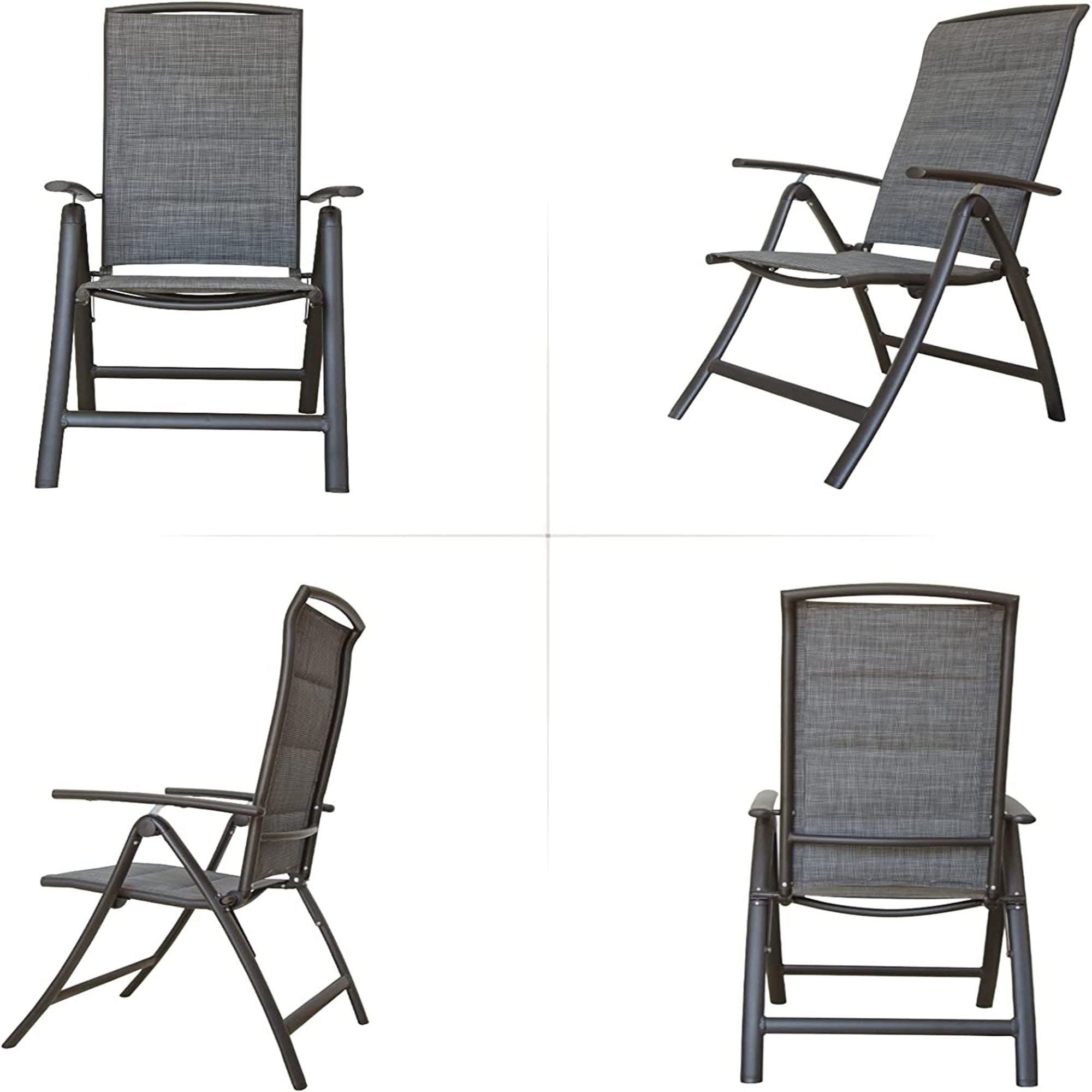 Folding Patio Chairs Set of 2, Aluminium Frame Reclining Sling Lawn Chairs with Adjustable High Backrest, Patio Dining Chairs for Outdoor, Camping,Porch (Double-Layered Textilene Fabric, 2 Chairs)