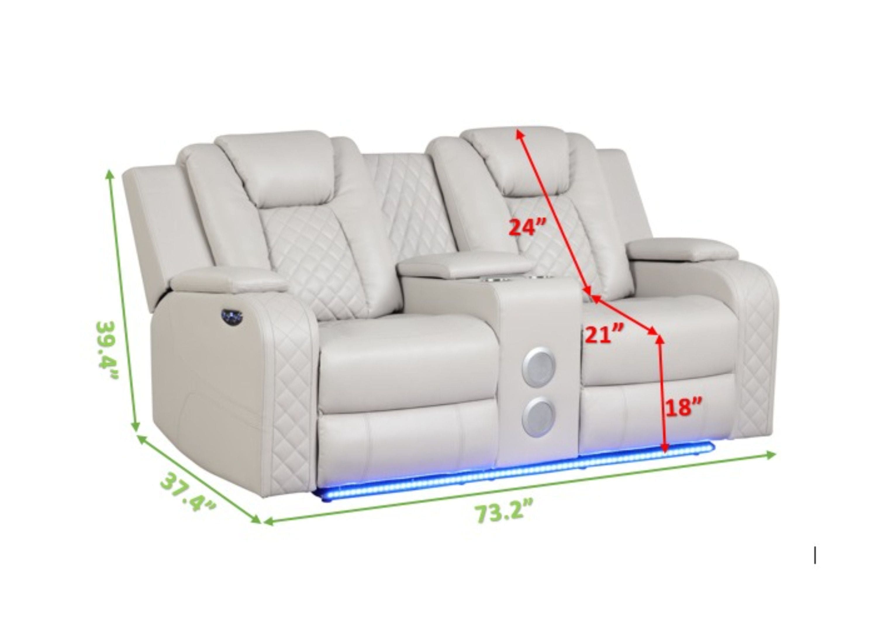 Benz LED & Power Reclining Loveseat Made With Faux Leather in Ice