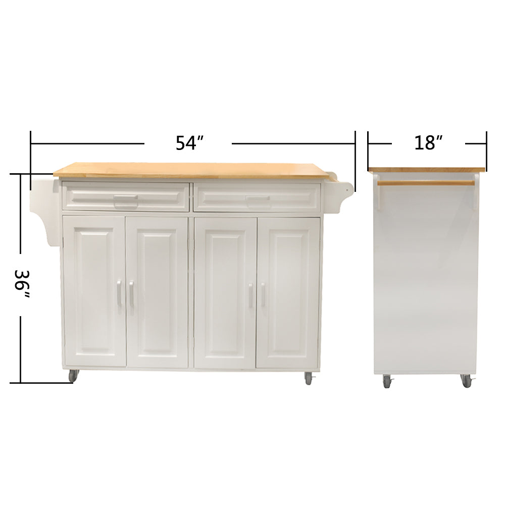 Kitchen Island & Kitchen Cart, Mobile Kitchen Island, Rubber Wood Top, Big & Adjustable Shelf Inside Cabinet for Different Utensils, Luxury Design Fits Party at Different Site.