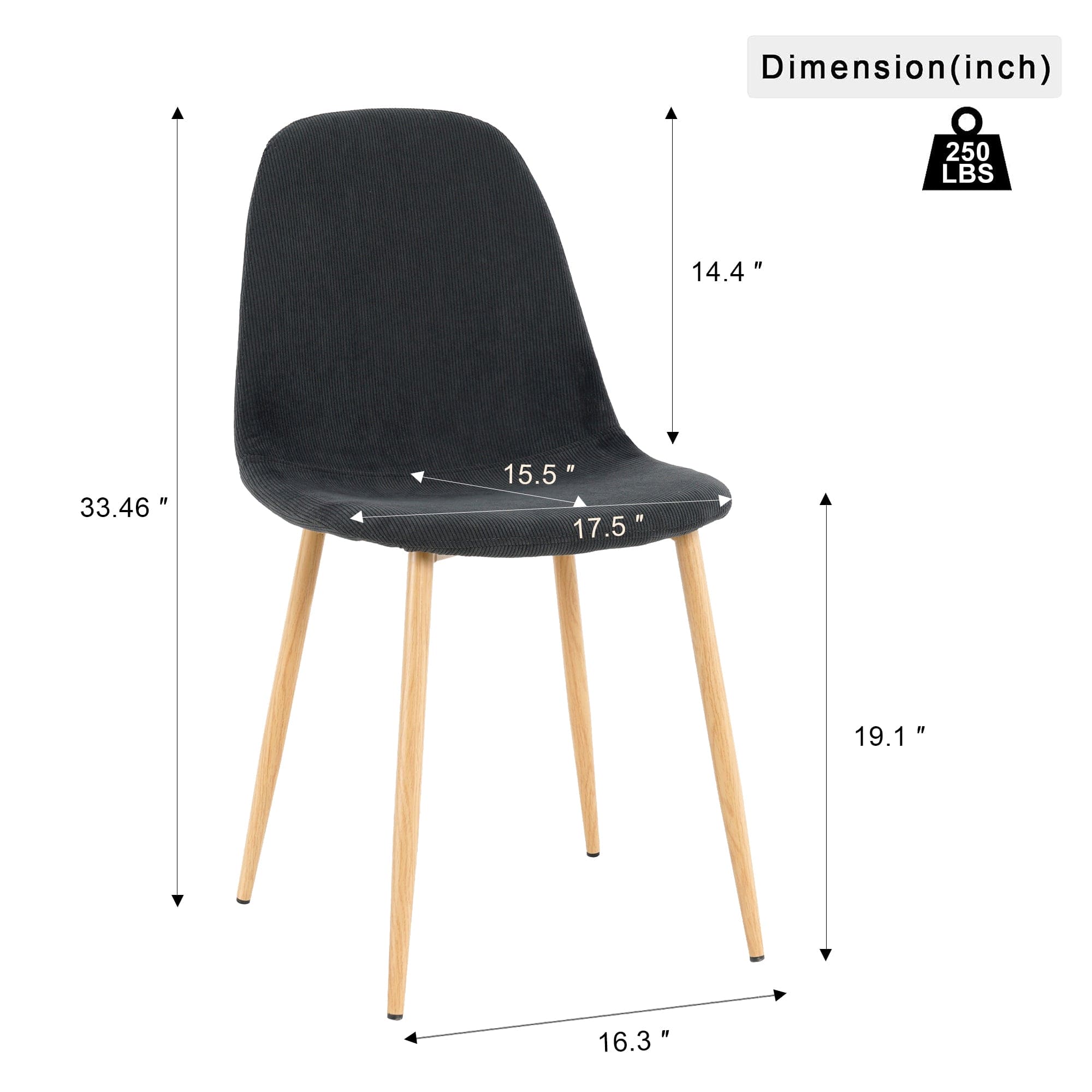 Deep Grey Modern Fabric Chairs with wood-transfer Metal Leg set of 4