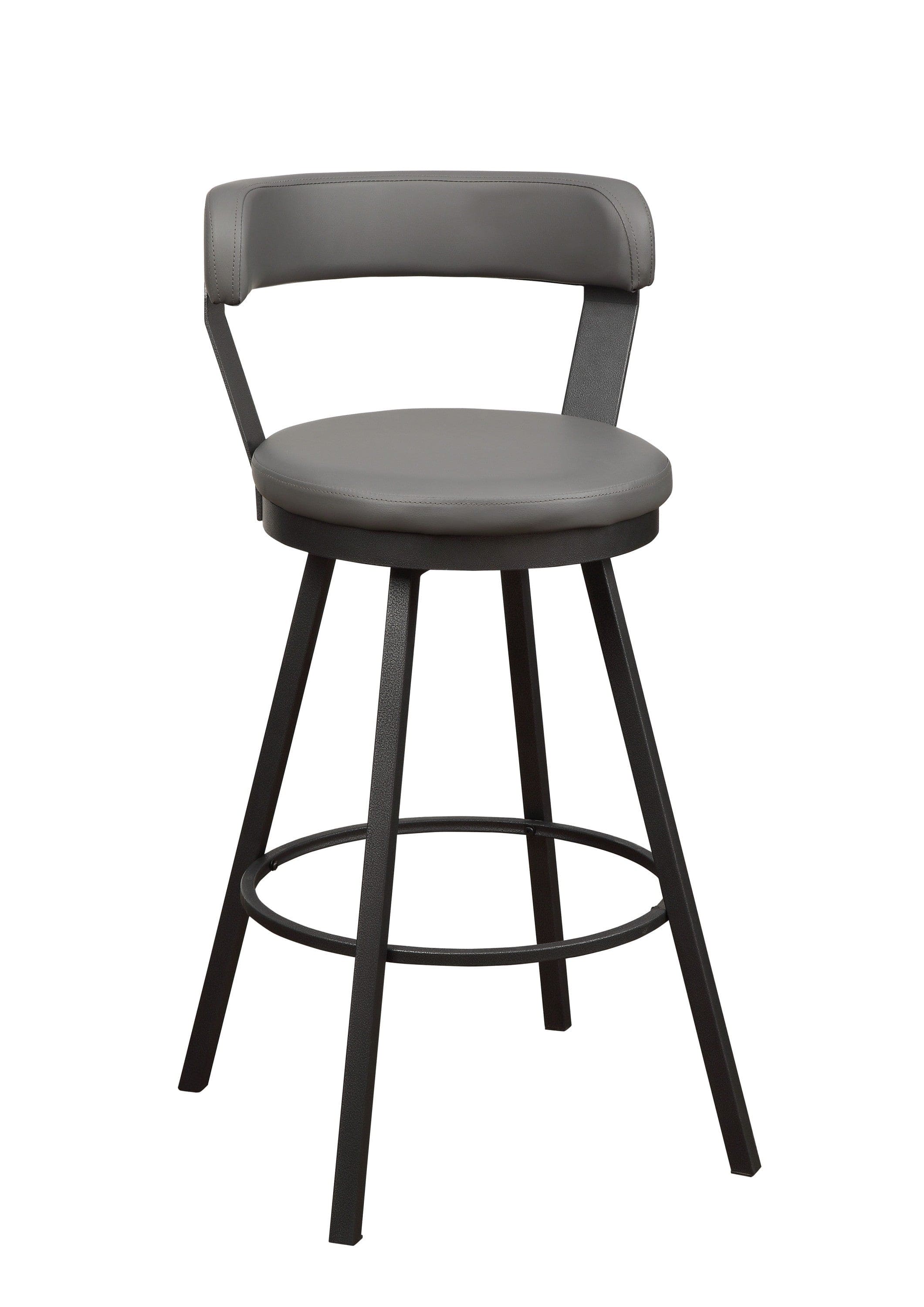 Gray Faux Leather Upholstered Metal Base Chairs Set of 2pc 360-degree Swivel Bar Height Design Pub Chairs Casual Style