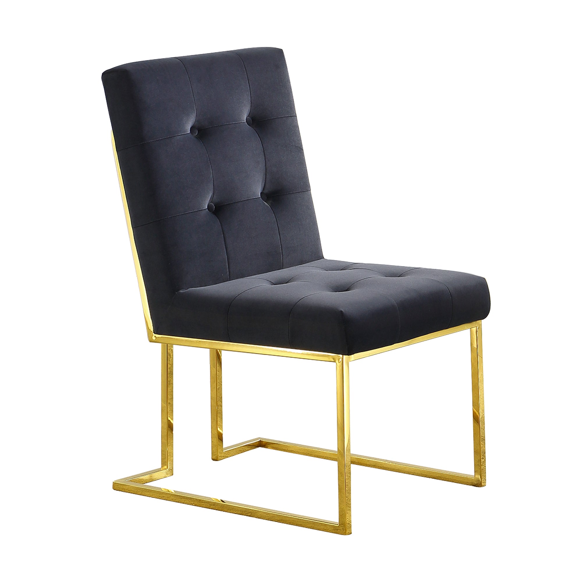 Modern Velvet Dining Chair Set of 2, Tufted Design and Gold Finish Stainless Base