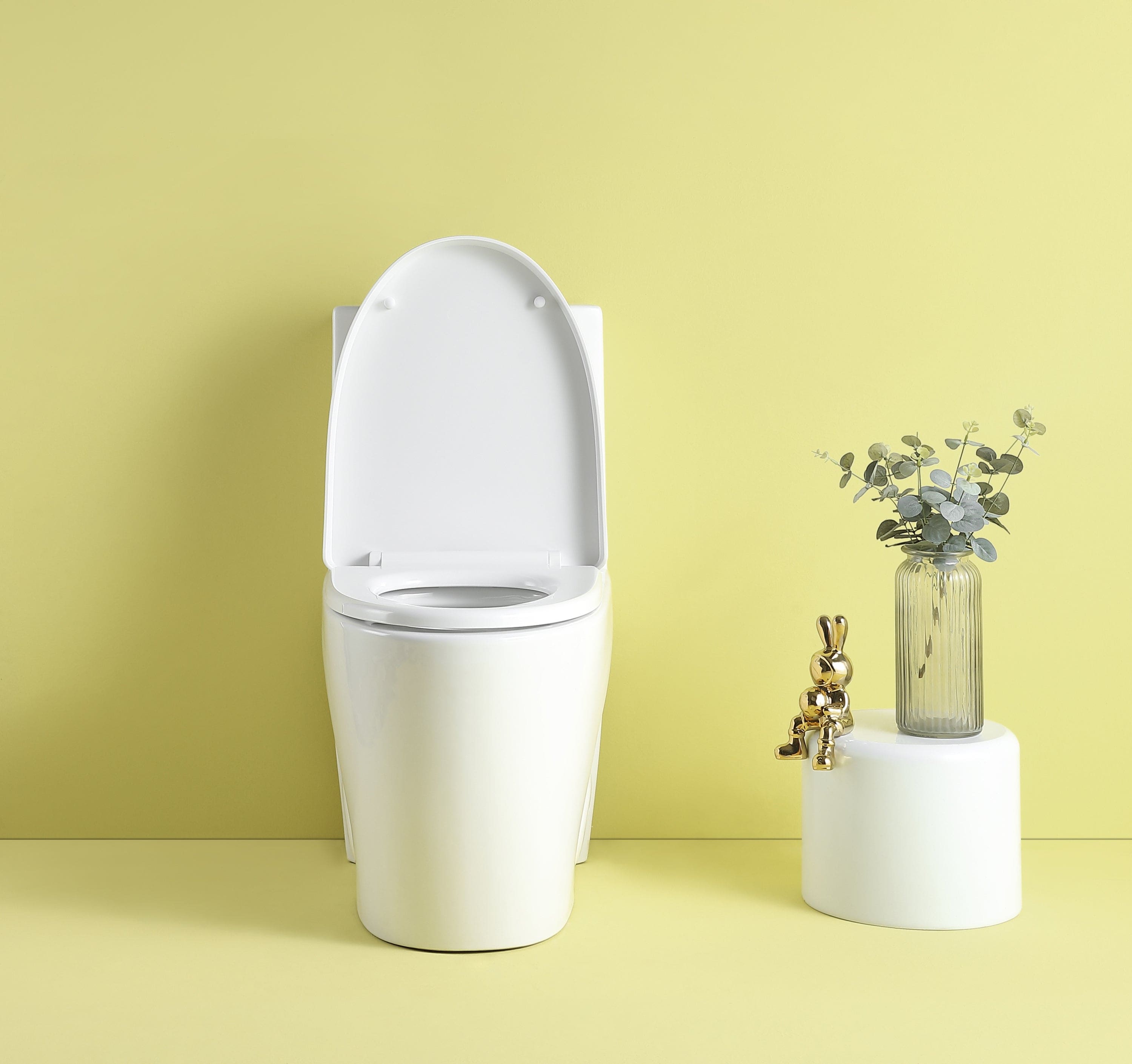 1.1/1.6 GPF Dual Flush 1-Piece Elongated Toilet with Soft-Close Seat - Gloss White,  Water-Saving, Modern, Stylish Design 23T01-GW