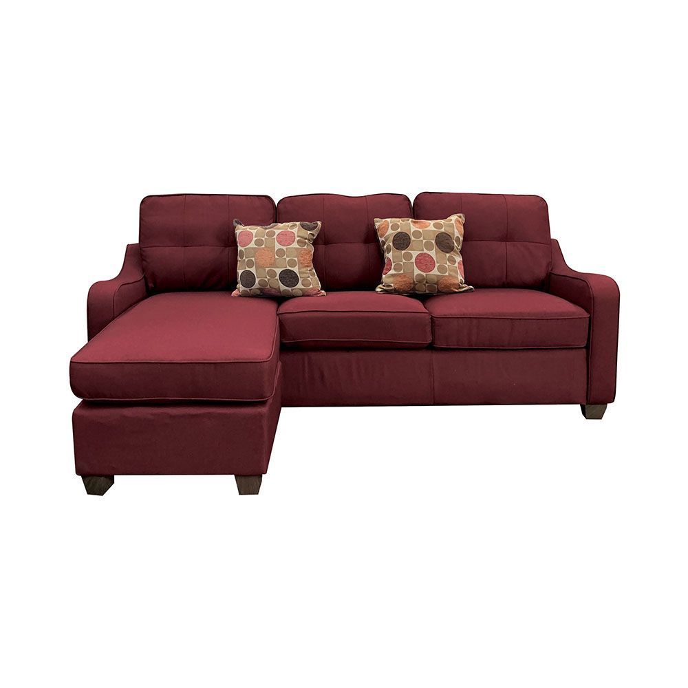 ACME Cleavon II Sectional Sofa & 2 Pillows in Red Linen 53740