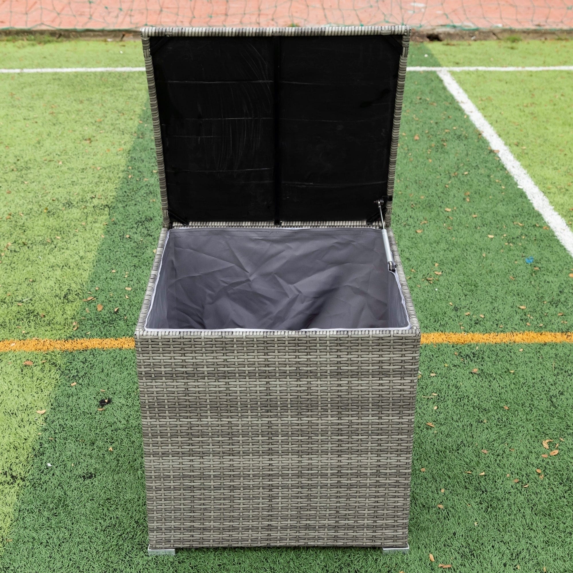 4 Piece Patio Sectional Wicker Rattan Outdoor Furniture Sofa Set with Storage Box Grey