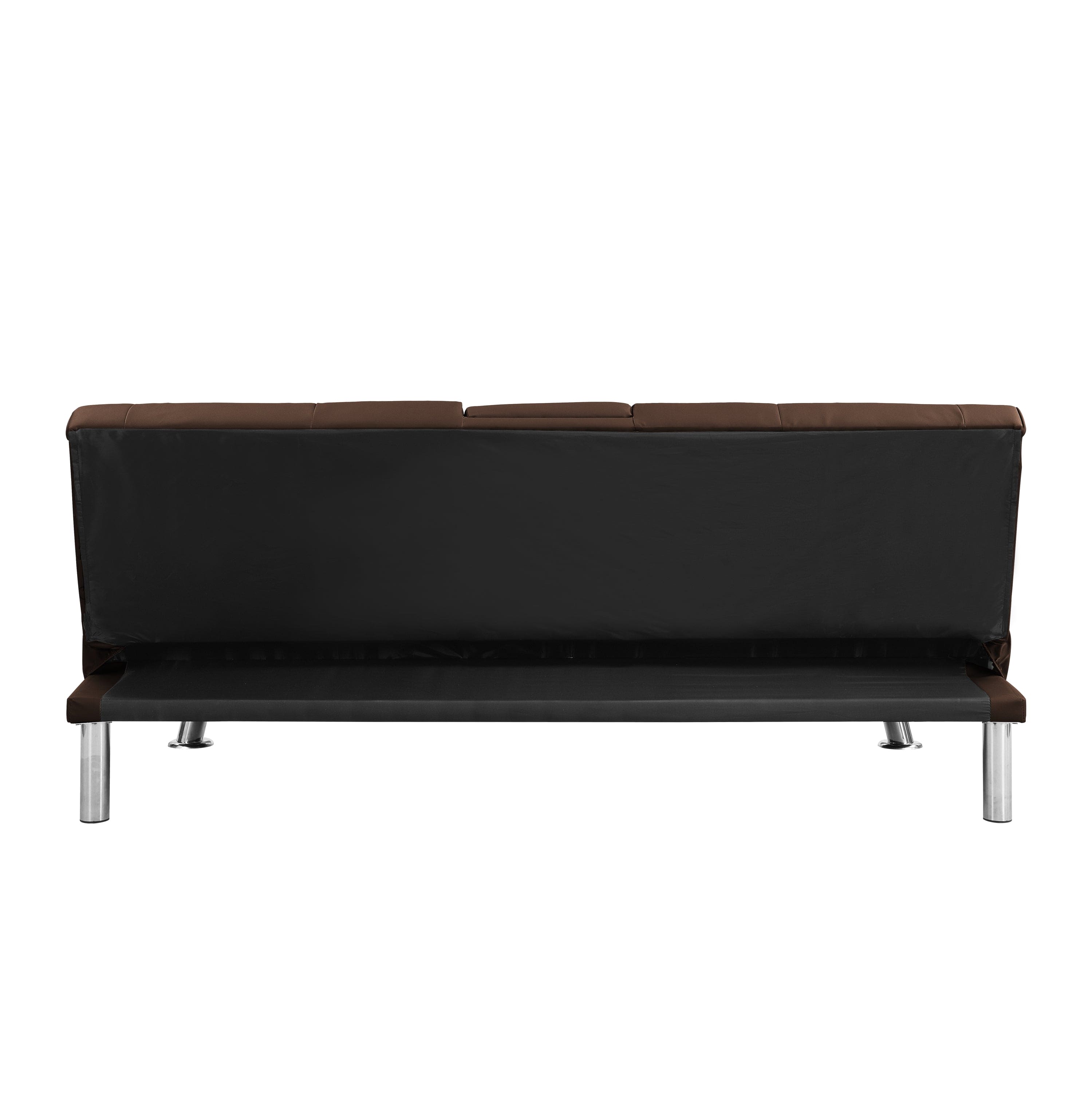 Sofa Bed with Armrest two holders  WOOD FRAME, STAINLESS LEG, FUTON BROWN  PVC