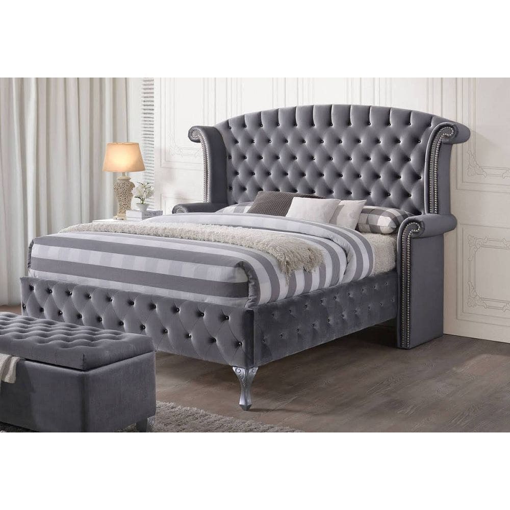 ACME Rebekah Queen Bed in Gray Velvet 25820Q