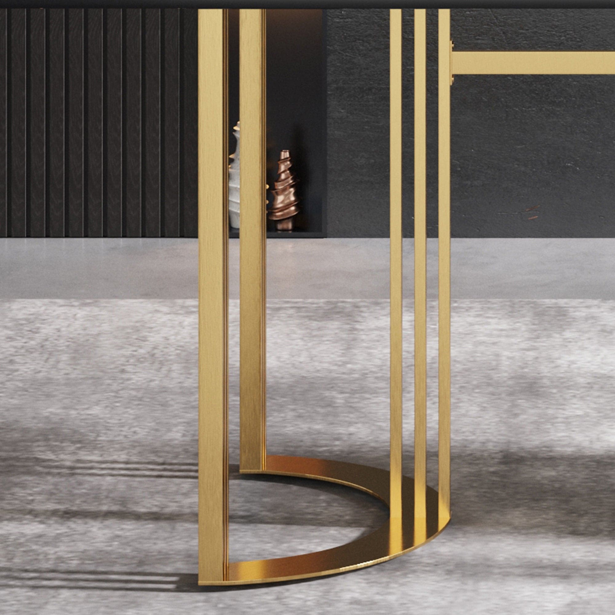 63"Modern artificial stone black straight edge golden metal leg dining table -6 people