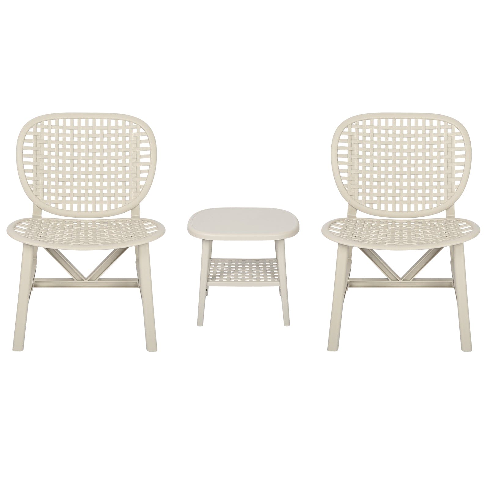 3 Pieces Hollow Design Retro Patio Table Chair Set White