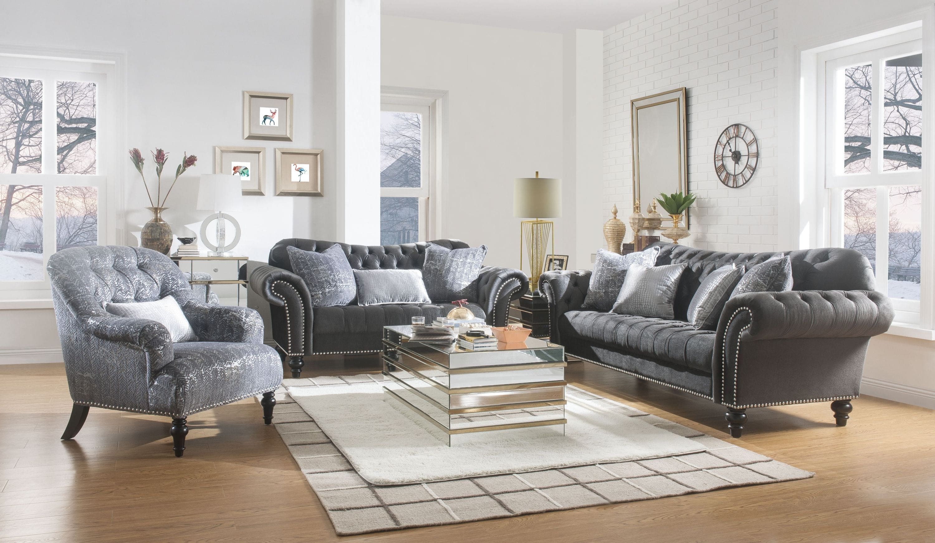 ACME Gaura Loveseat w/3 Pillows in Dark Gray Velvet 53091