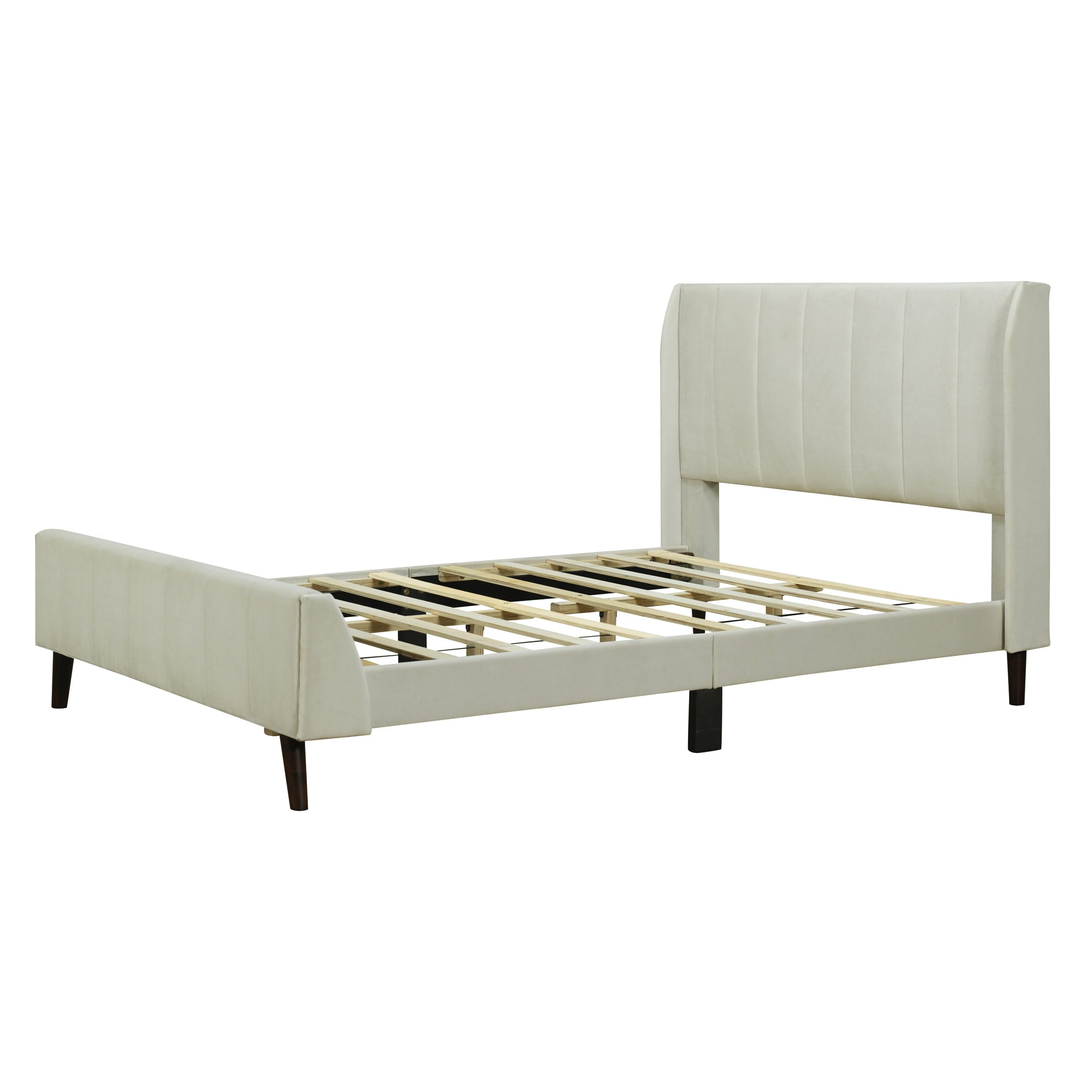 Full Size Upholstered Platform Bed, Velvet, Beige