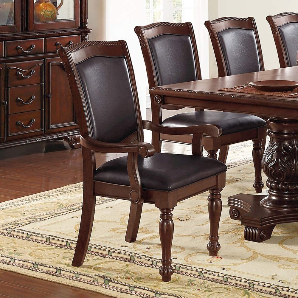 Majestic Royal Dining Room Table w Leaf 2x Arm Chairs And 6x Side Chairs Brown 9pc Set Rubberwood Dining Table Double Pedestal Base Rectangle Table