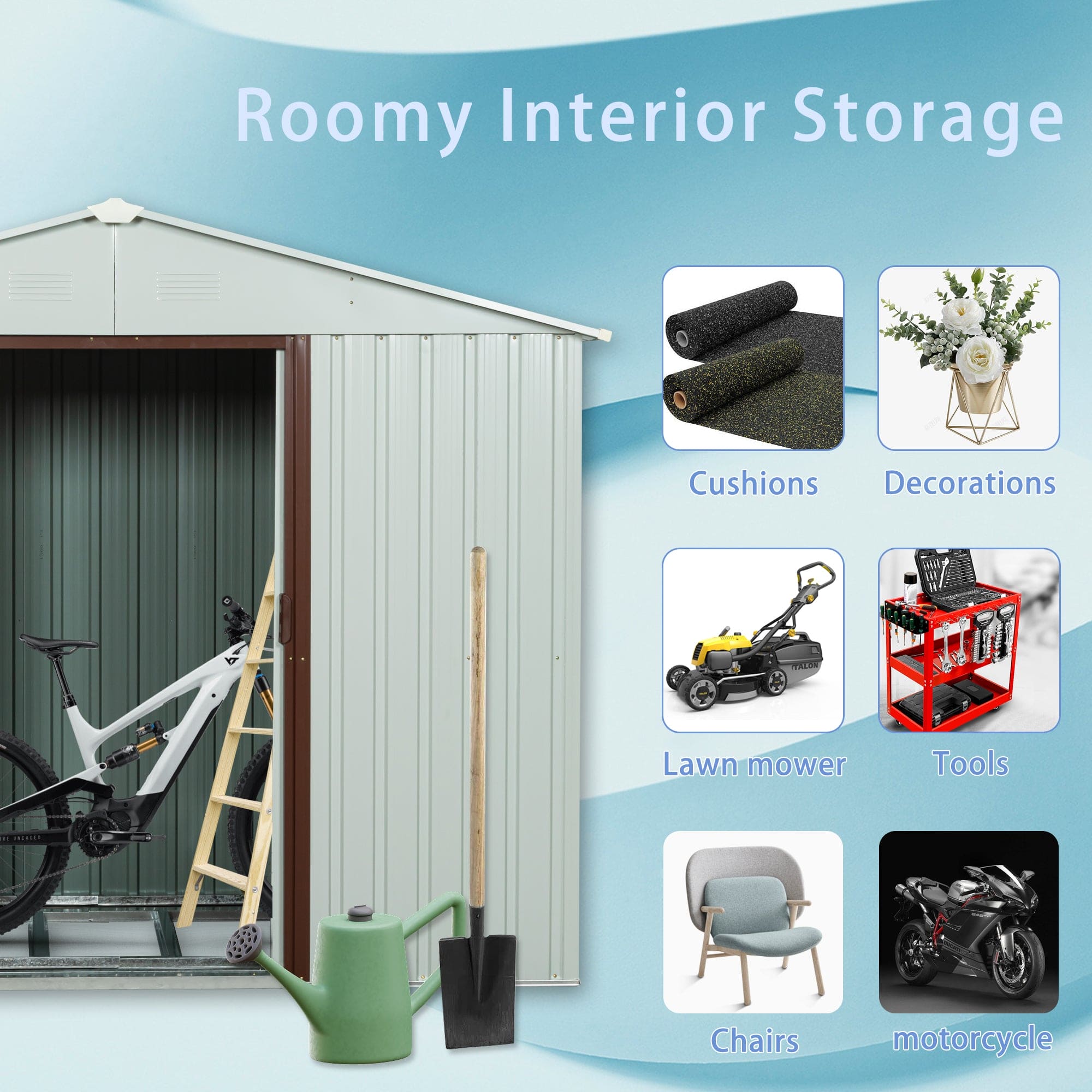 8ft x 4ft Outdoor Metal Storage Shed White YX48