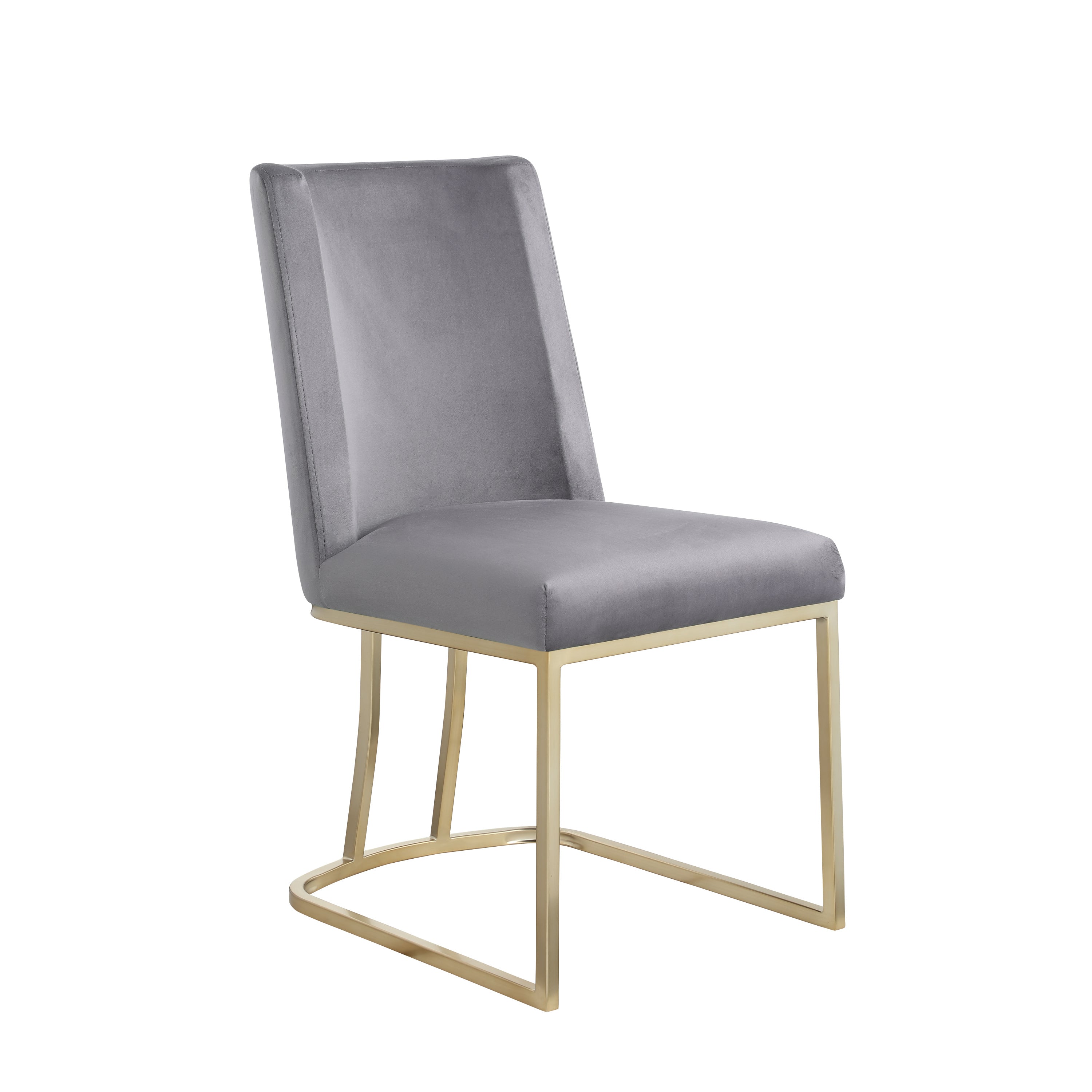 Dining Chairs, Velvet Upolstered Side Chair, Gold Metal Legs (Set of 2) - Gray