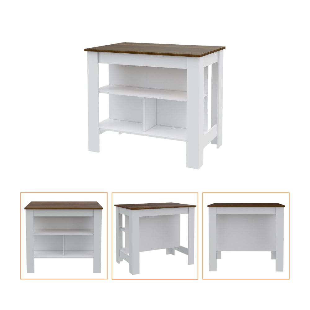 Hayne 9-Shelf 2-Door 2-piece Kitchen Set, Kitchen Island and Pantry White and Walnut