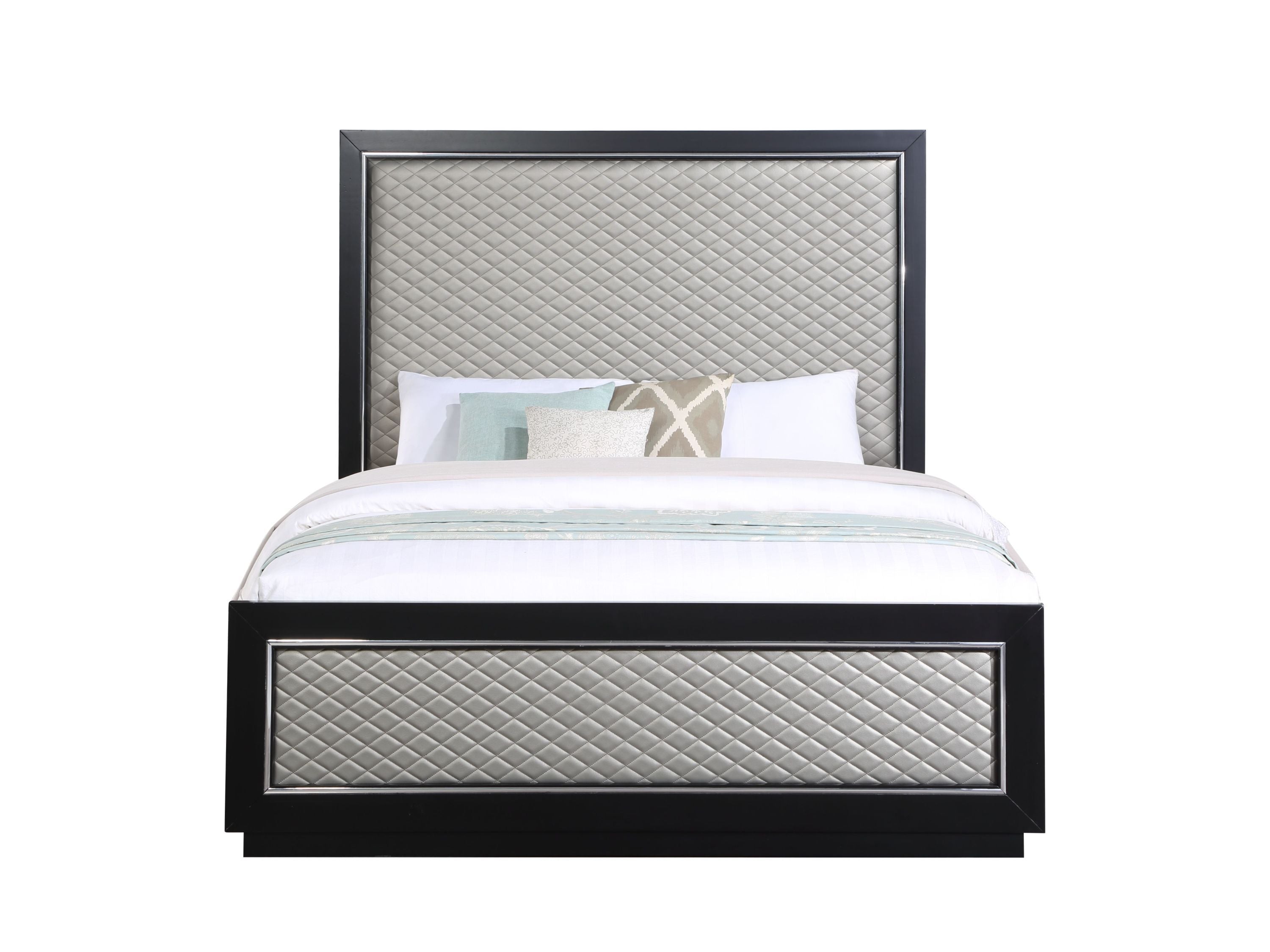 ACME Nicola EK BED Silver PU & Black Finish BD01426EK