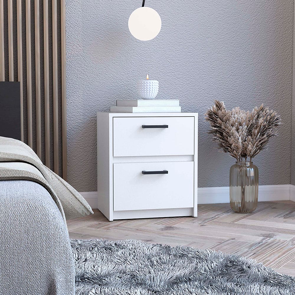 Nightstand Chequered, Two Drawes, White Finish