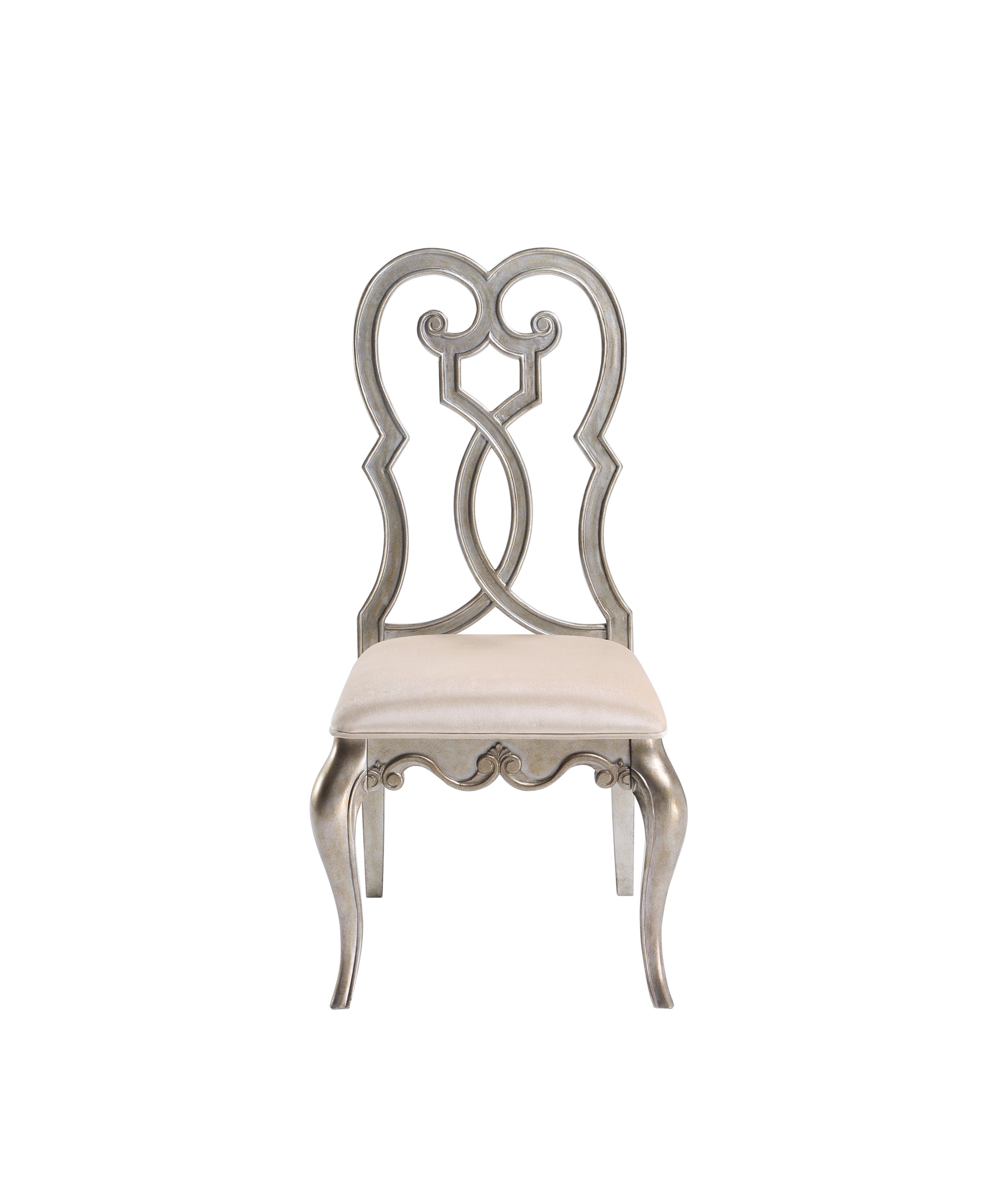 ACME Esteban Side Chair (Set-2) in Ivory Velvet & Antique Champagne Finish 62202