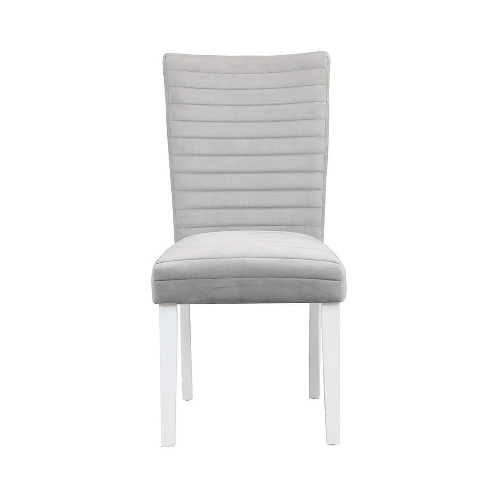 ACME Elizaveta Side Chair (Set-2), Gray Velvet, Faux Crystal Diamonds &White  High Gloss Finish DN00815