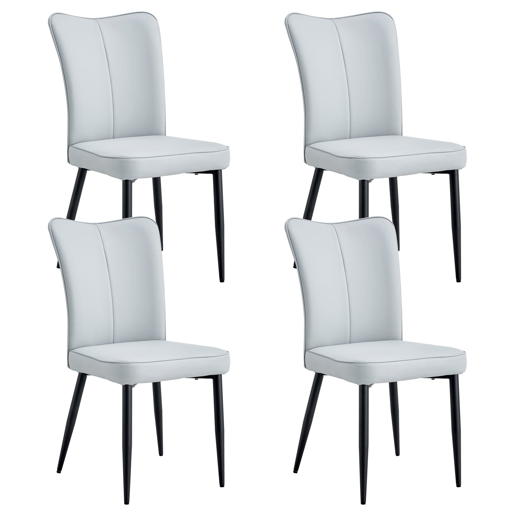 Modern minimalist dining chairs and office chairs. 4-piece set of light gray PU seats with black metal legs. Suitable for restaurants, living rooms, and offices. C-008