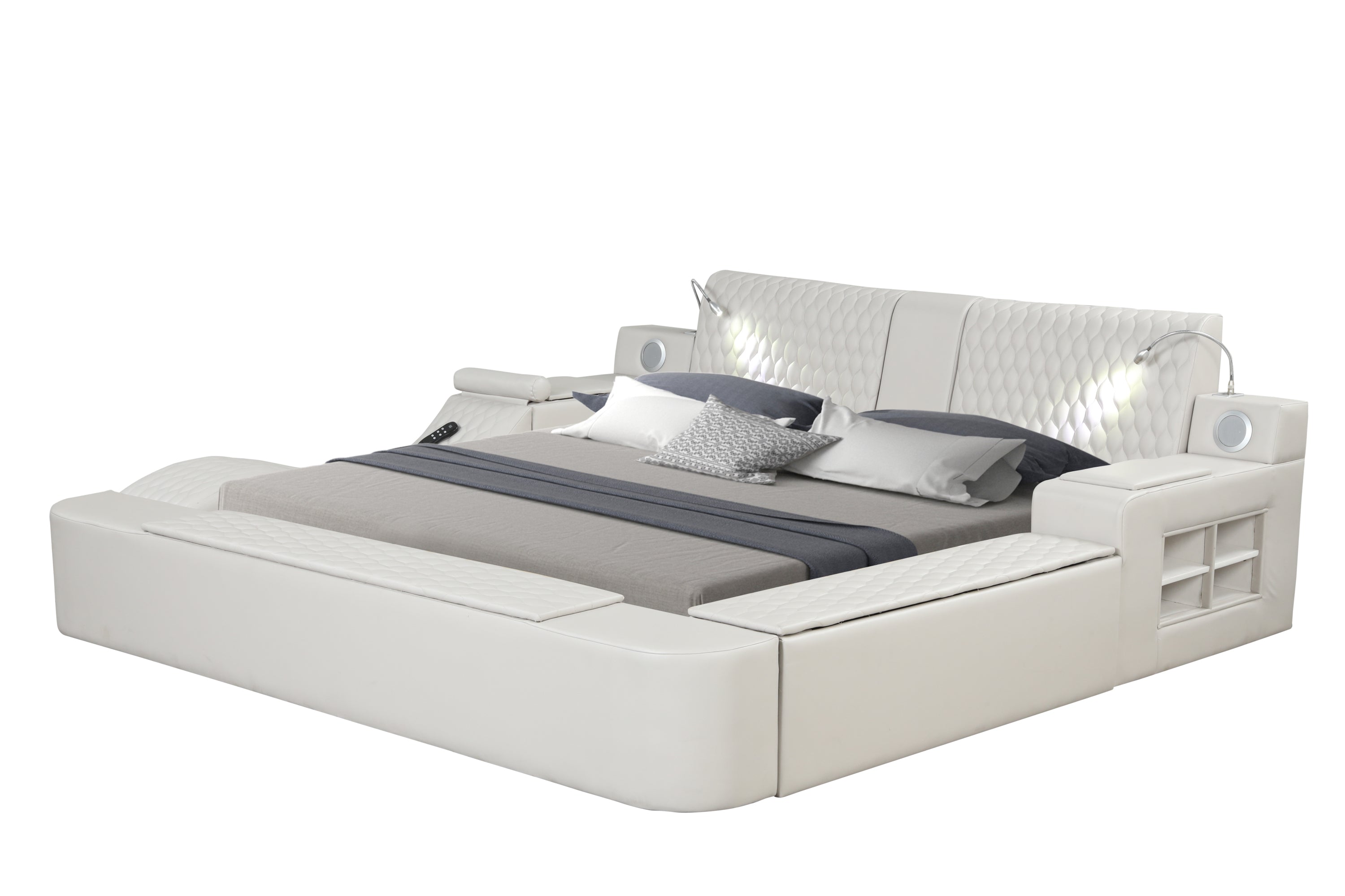 Zoya Smart Multifunctional Queen Size Bed Made with Wood in Beige