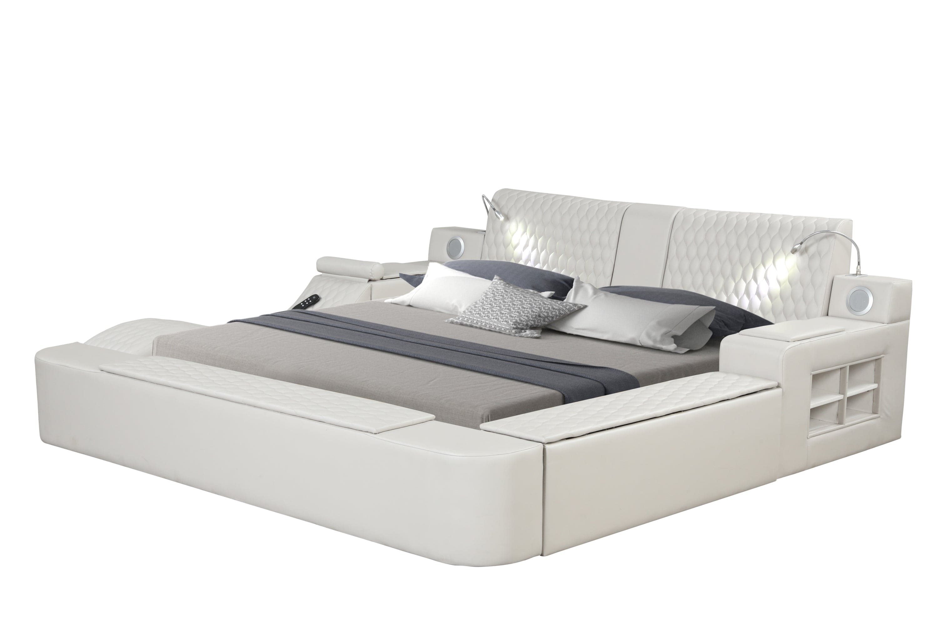 Zoya Smart Multifunctional King Size Bed Made with Wood in Beige