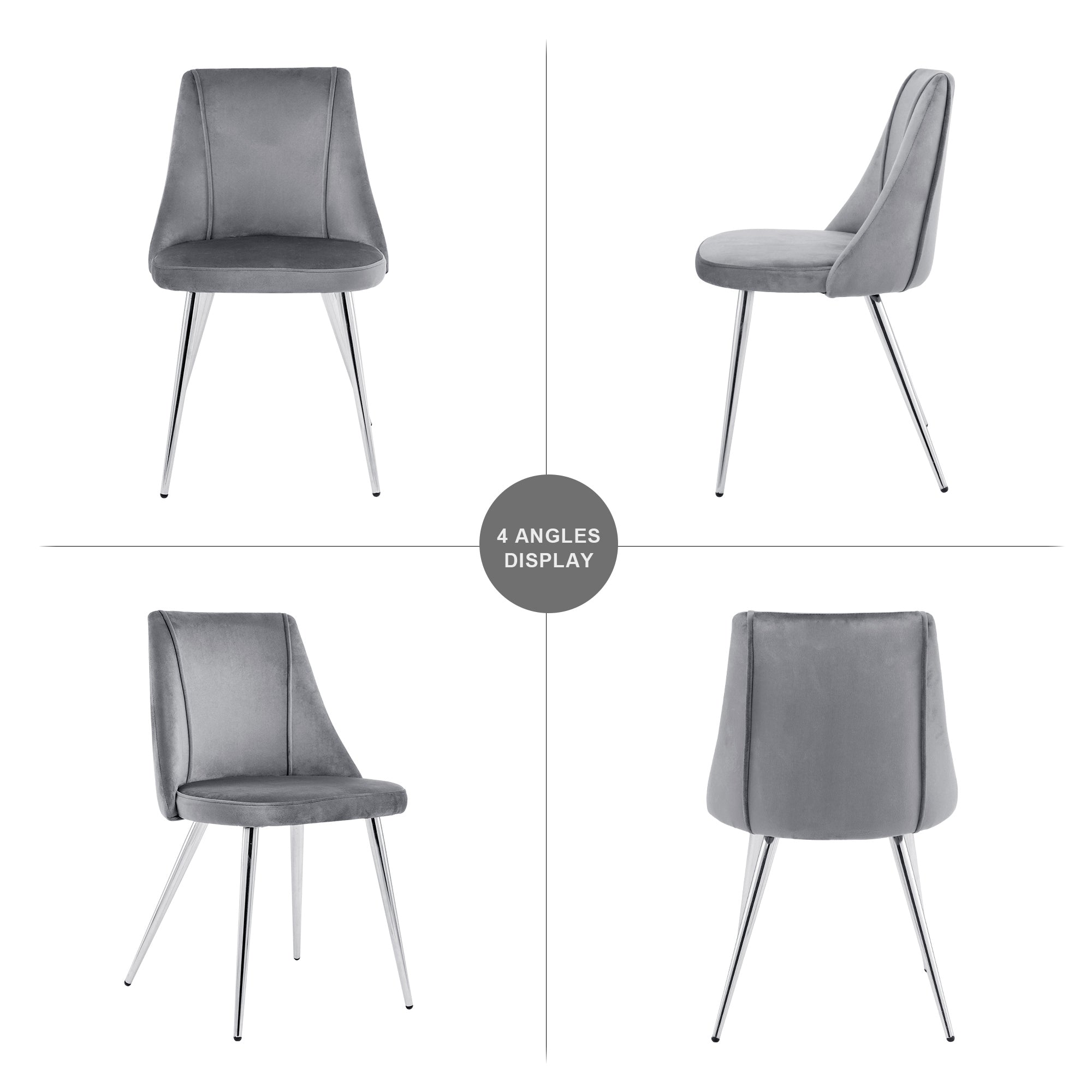 Modern Grey Velvet Dining Chairs , Fabric Accent Upholstered Chairs Side Chair with chrome Legs for Home Furniture Living Room Bedroom Kitchen Dinning room(set of 4)