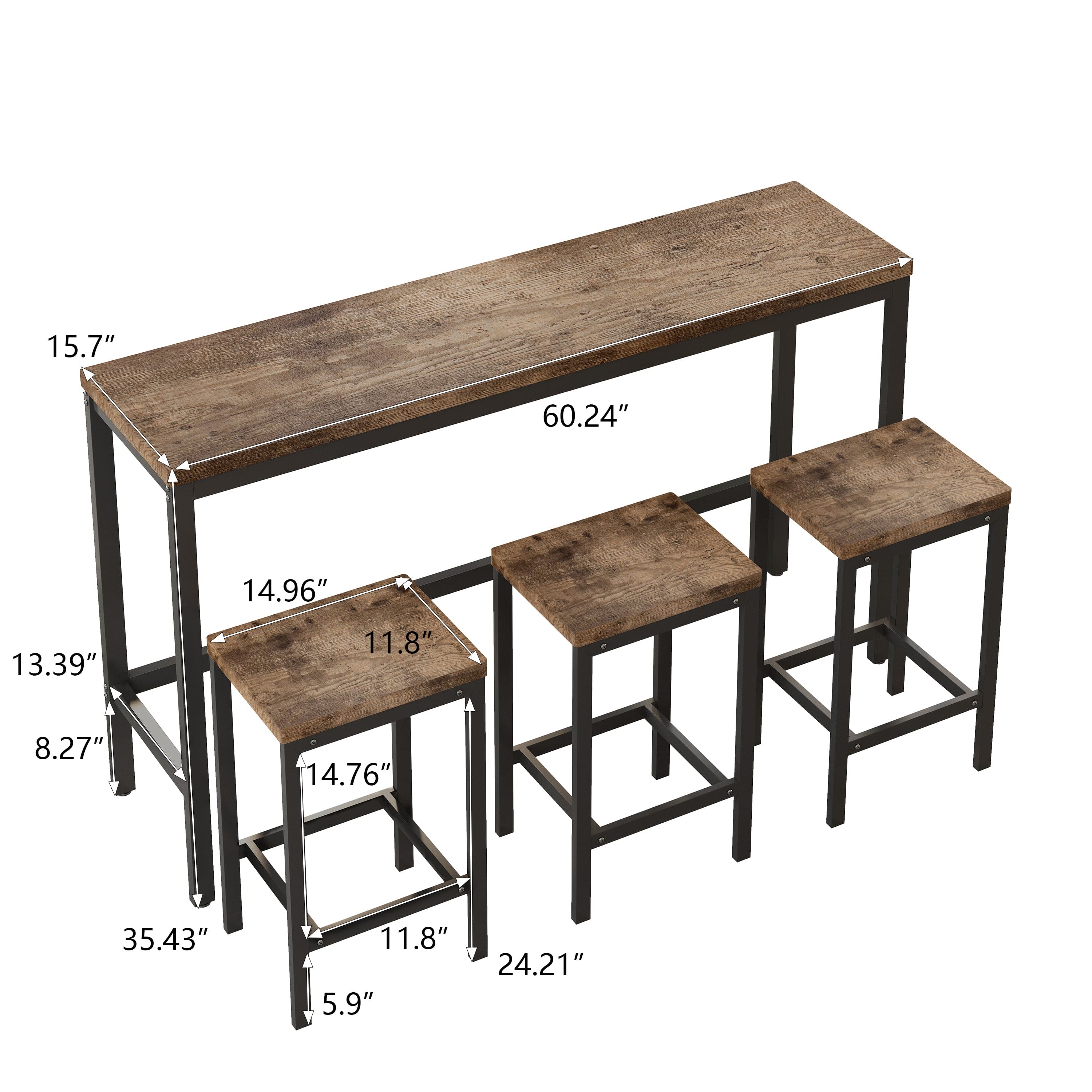 Modern Design Kitchen Dining Table, Pub Table, Long Dining Table Set with 3 Stools, Easy Assembly, Natural (Same SKU:W75753848)