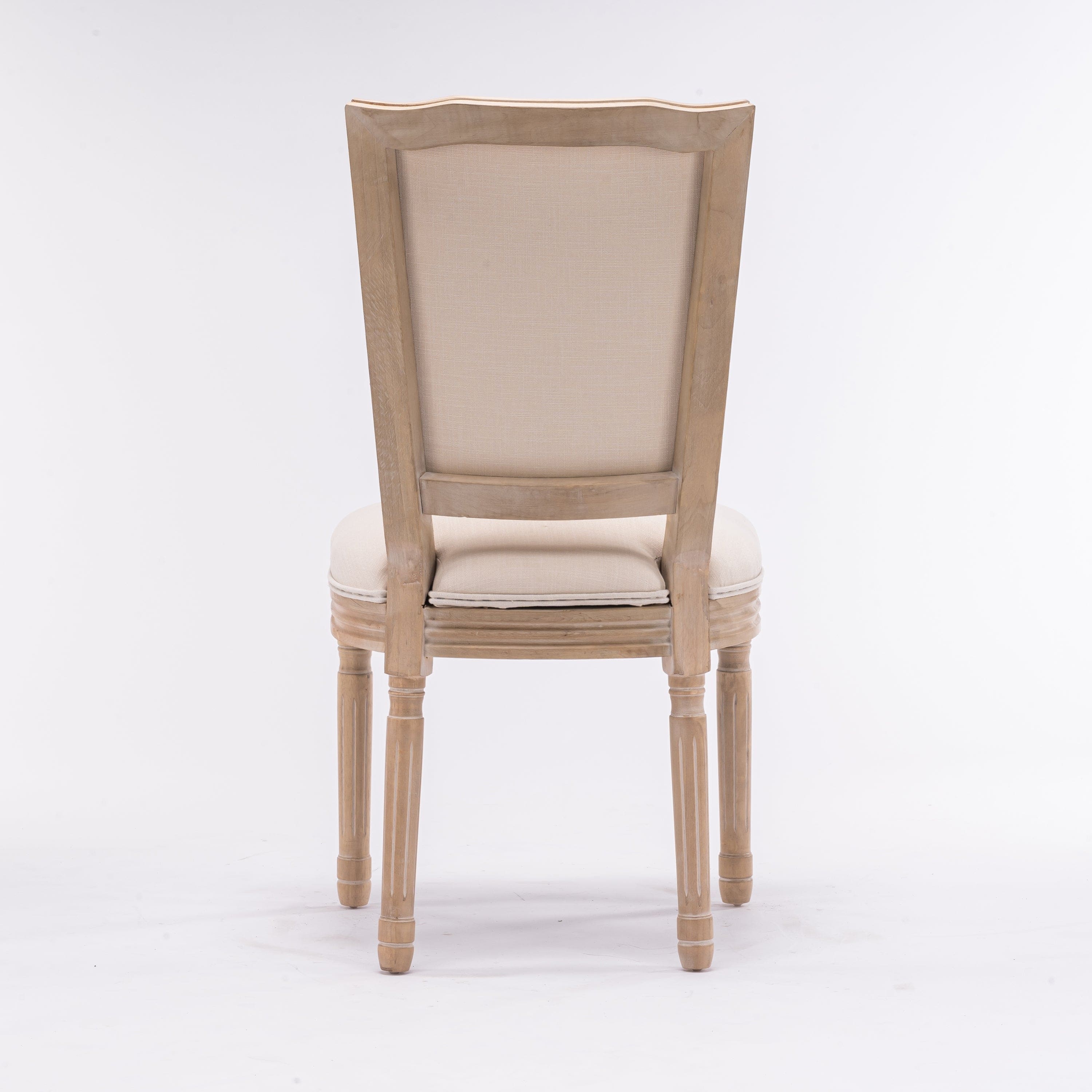 French Style Solid Wood Frame Antique Painting Linen Fabric Square  Back Dining Chair,Set of 2,Cream