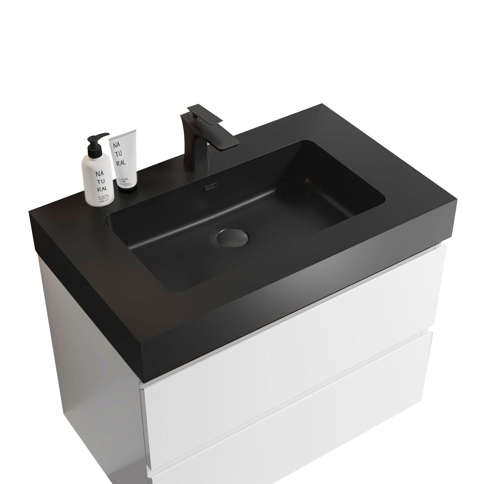 Alice 30" White Bathroom Vanity with Sink, Large Storage Wall Mounted Floating Bathroom Vanity for Modern Bathroom, One-Piece Black Sink Basin without Drain and Faucet