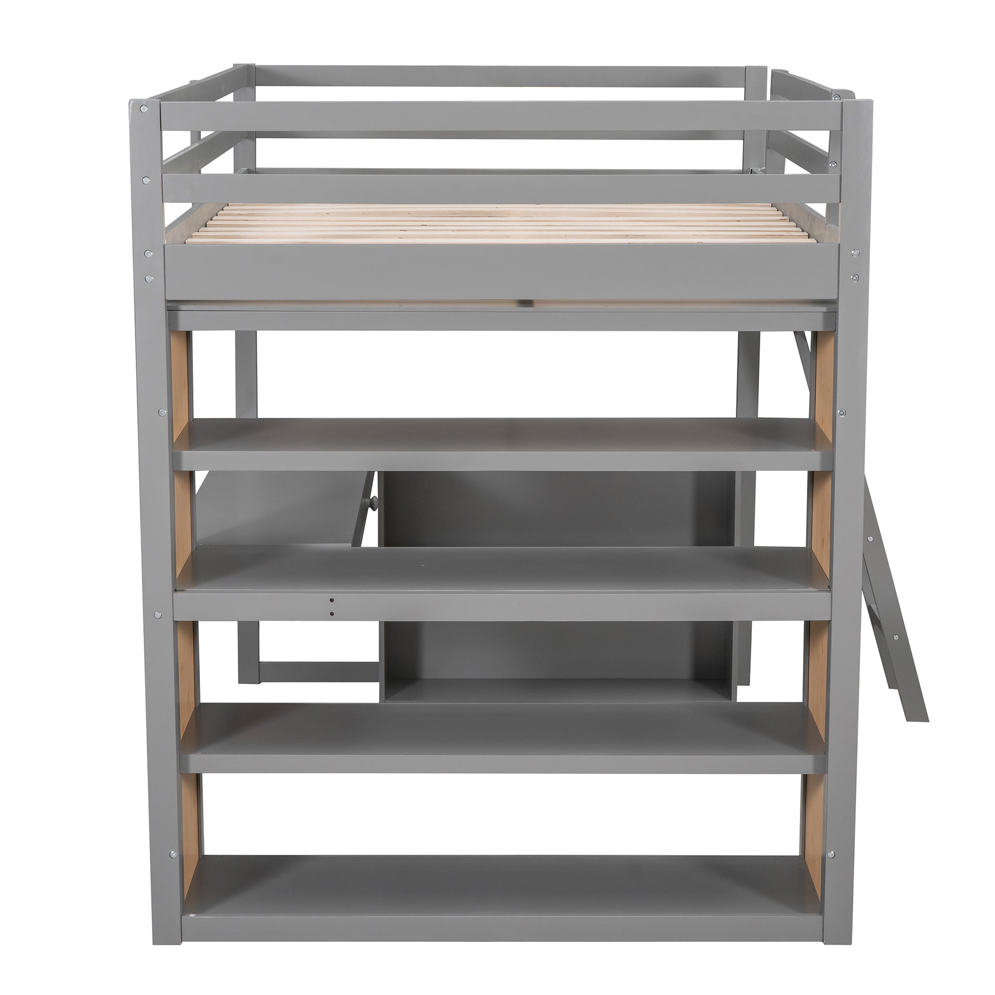 Full Size Loft Bed with Ladder, Shelves, and Desk, Gray(OLD SKU:LT100226AAE)