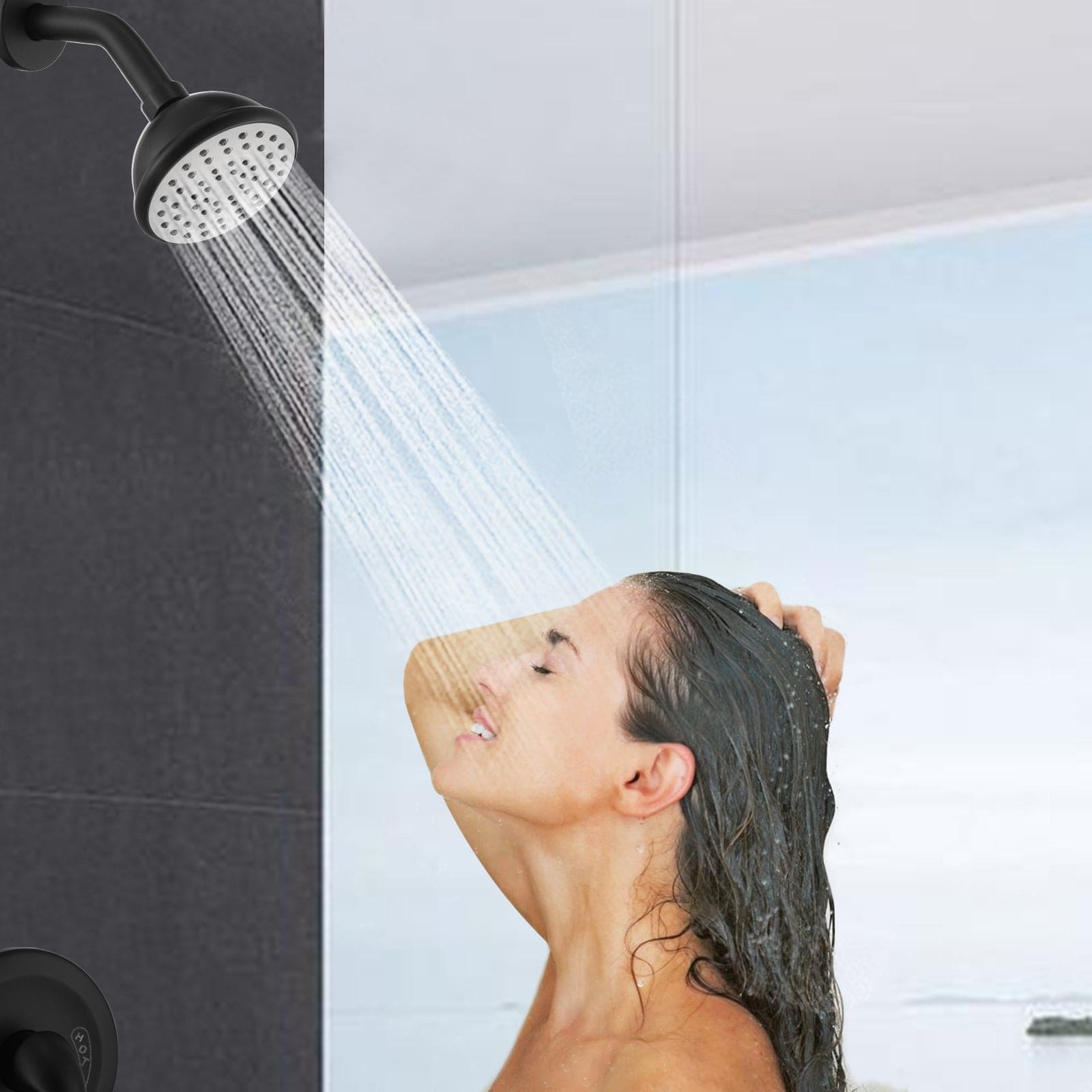 Matte Black 6 Inch Shower Faucet wih Tub Spout Combo