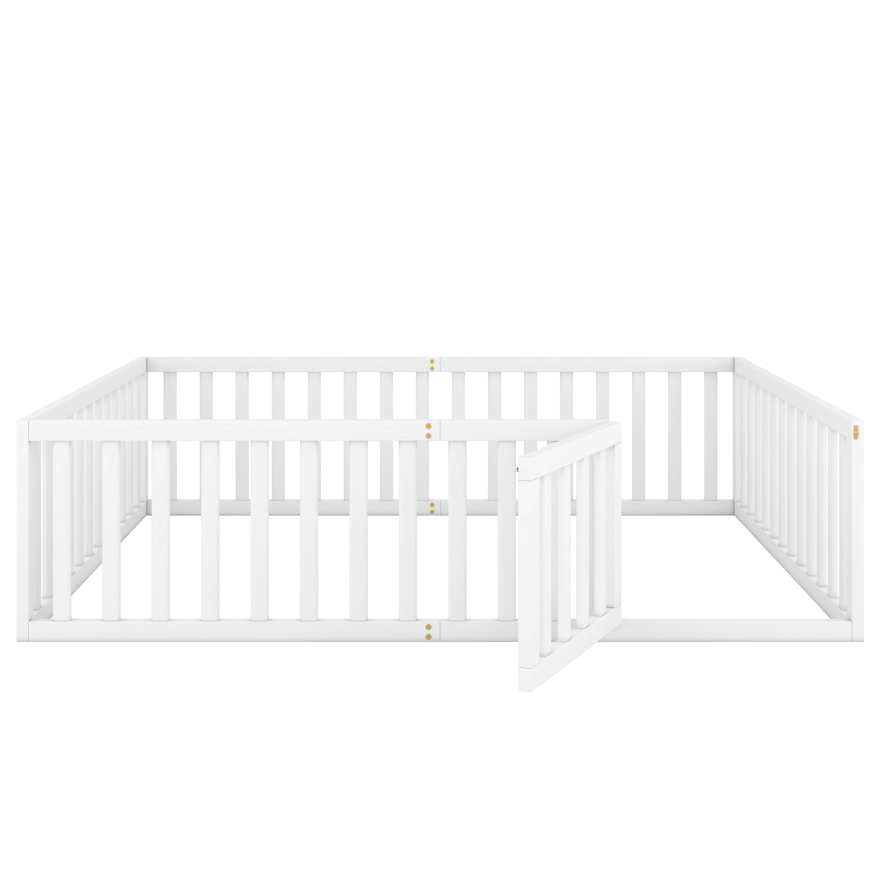 Queen  Size Wood Floor Bed Frame with Fence and Door, White(OLD SKU:WF289663AAK)