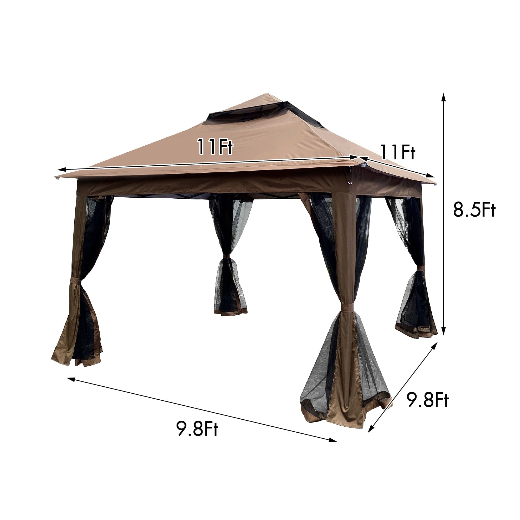 Outdoor 11x 11Ft Pop Up Gazebo Canopy With Removable Zipper Netting,2-Tier Soft Top Event Tent,Suitable For Patio Backyard Garden Camping Area with 4 Sandbags,Brown