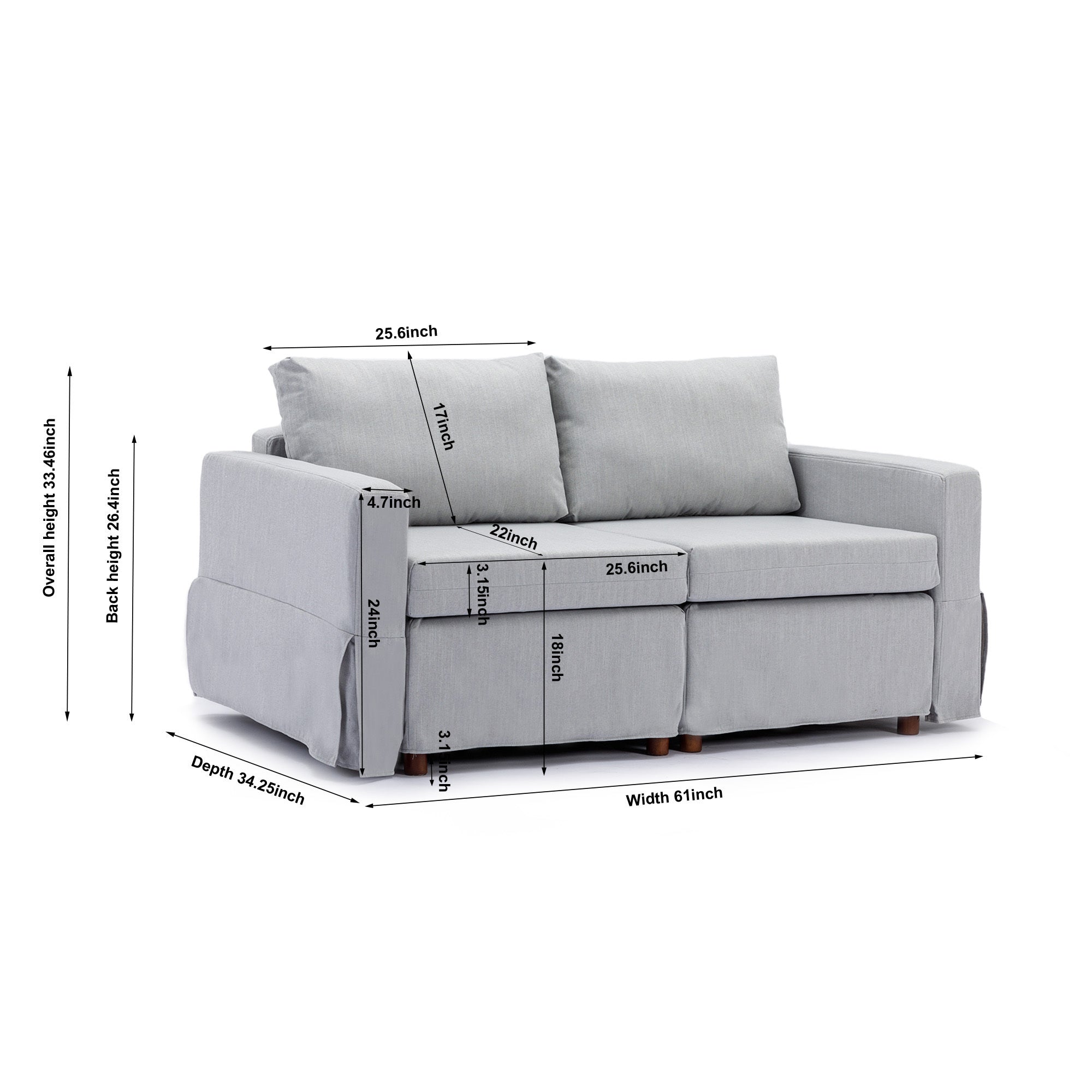 2 Seat Module Sectional Sofa Couch With 1 Ottoman,Seat Cushion and Back Cushion Removable and Washable,Light Grey