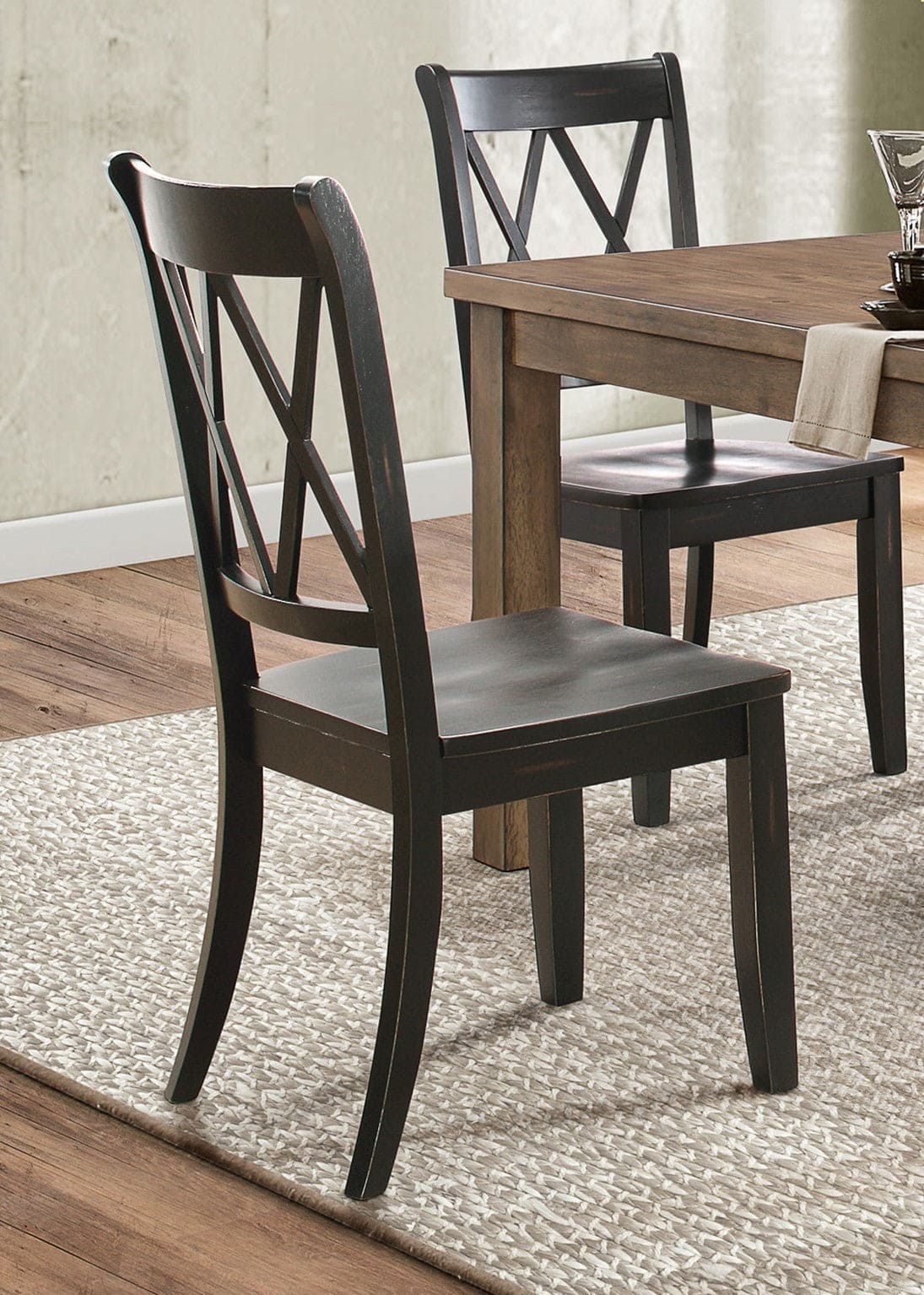 Casual Black Finish Side Chairs Set of 2 Pine Veneer Transitional Double-X Back Design Dining Room Furniture