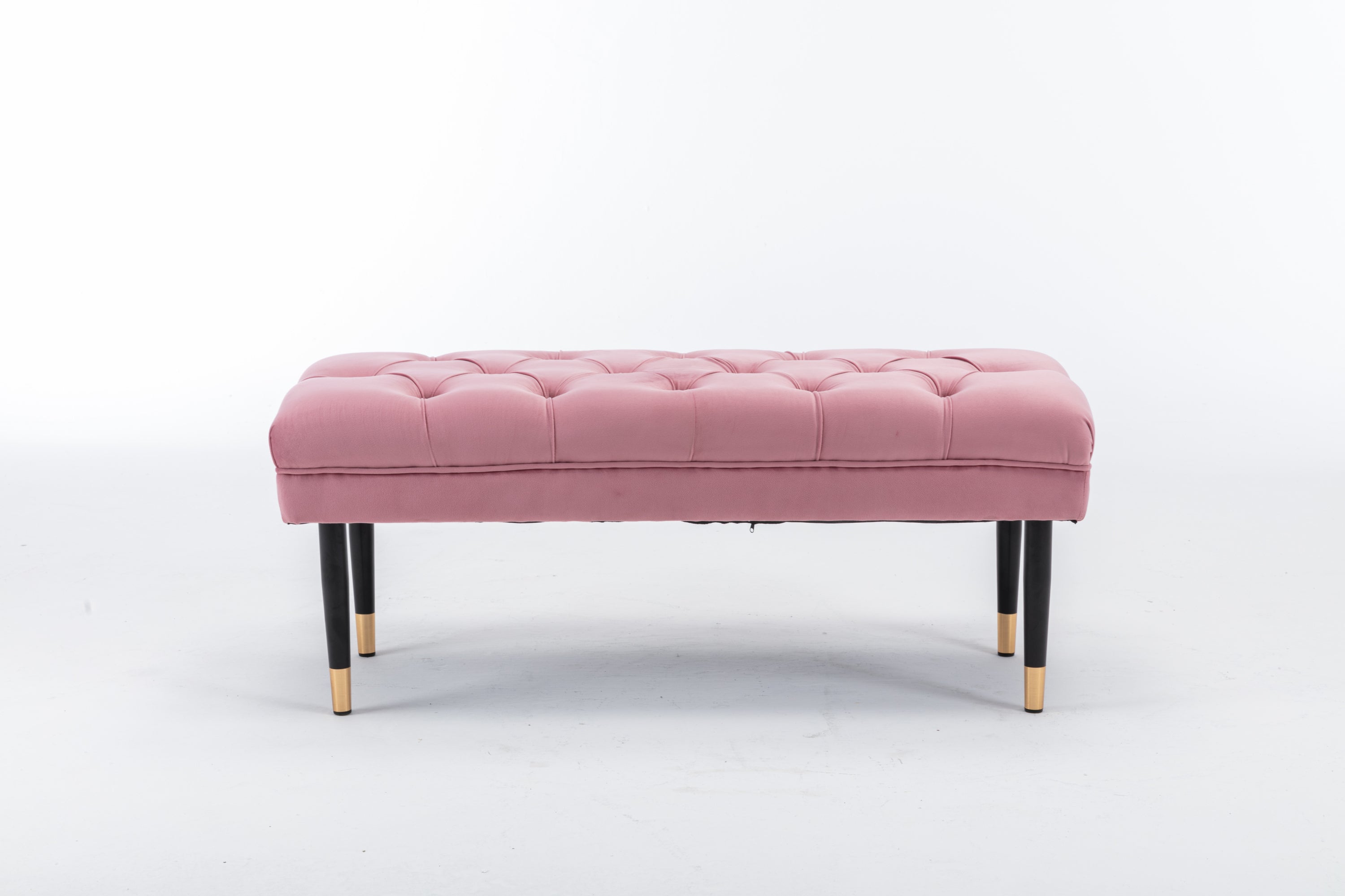 Tufted Bench Modern Velvet Button Upholstered Ottoman enches Bedroom Rectangle Fabric Footstool with Metal Legs for Living Room Entryway,Pink