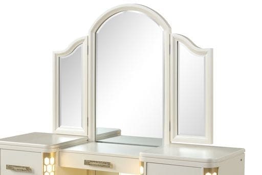 Jasmine Queen 4 Pc Unique LED Vanity Bedroom Set made with Wood in Beige