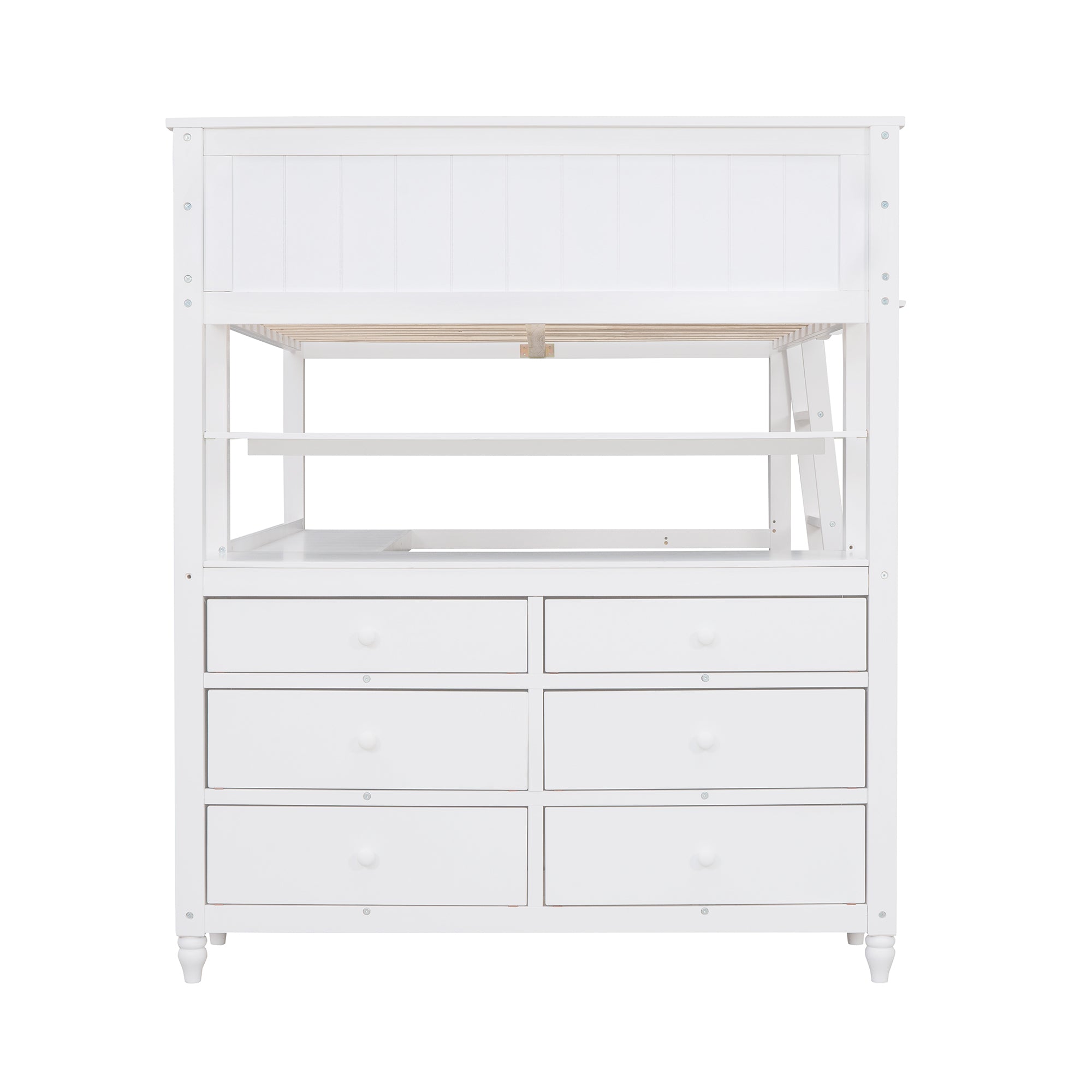 Full size Loft Bed with Drawers and Desk, Wooden Loft Bed with Shelves - White(OLD SKU:LT001529AAK)