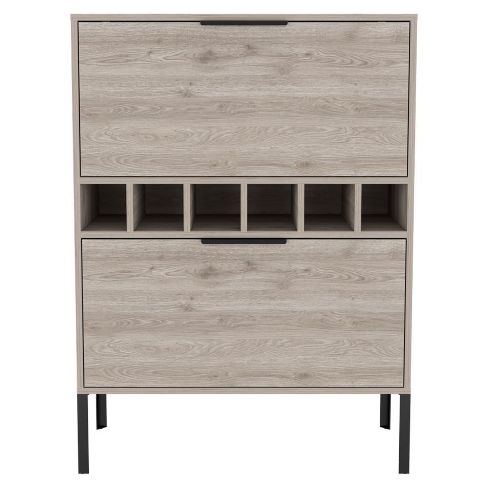 Bar Cabinet Puertu, Six Wine Cubbies, Double Door Cabinet, Light Gray Finish