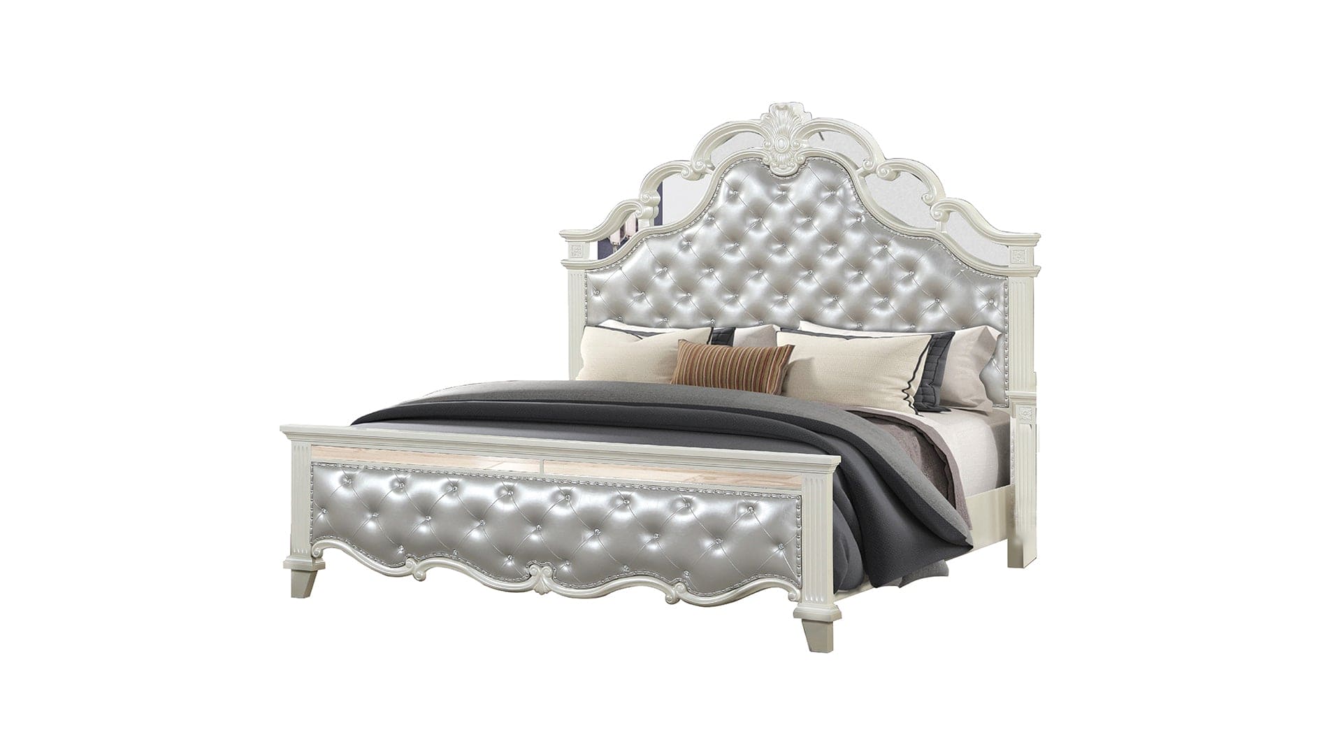 Milan Tufted Upholstery King Size Bed made with Wood in White