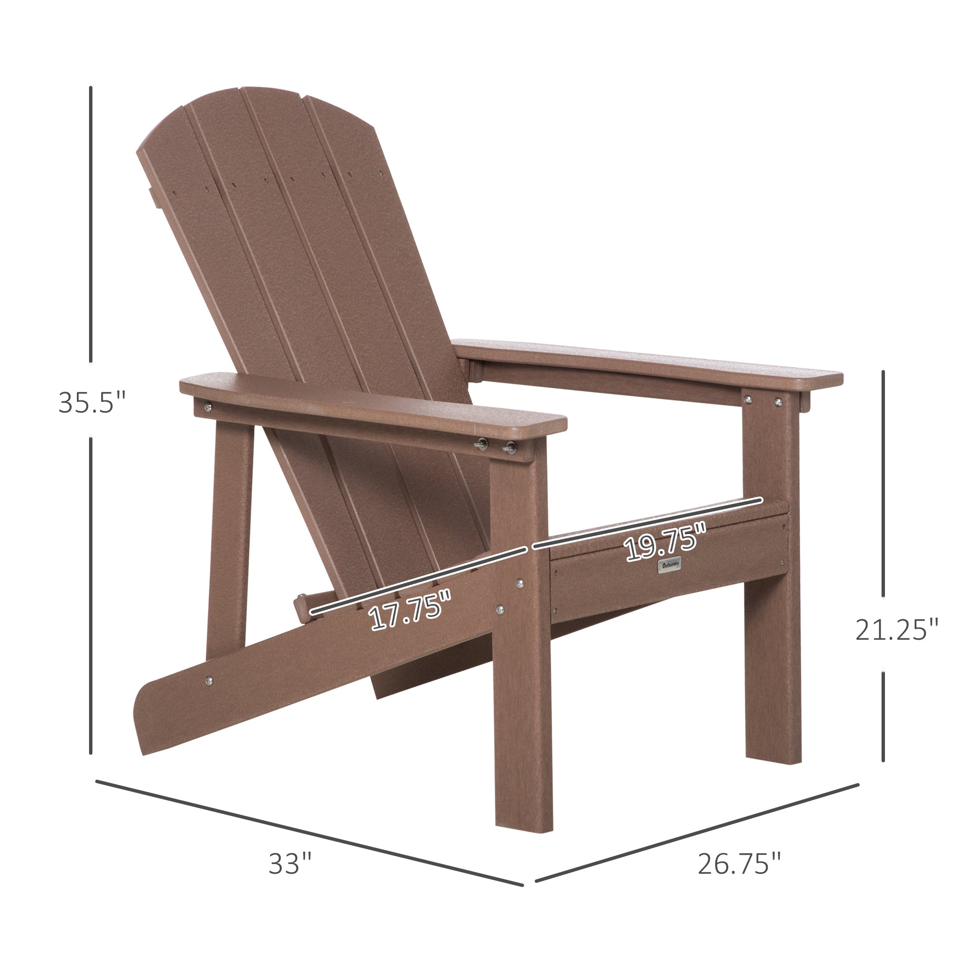 Outsunny Adirondack Chair, Faux Wood Patio & Fire Pit Chair, Weather Resistant HDPE for Deck, Outside Garden, Porch, Backyard, Brown