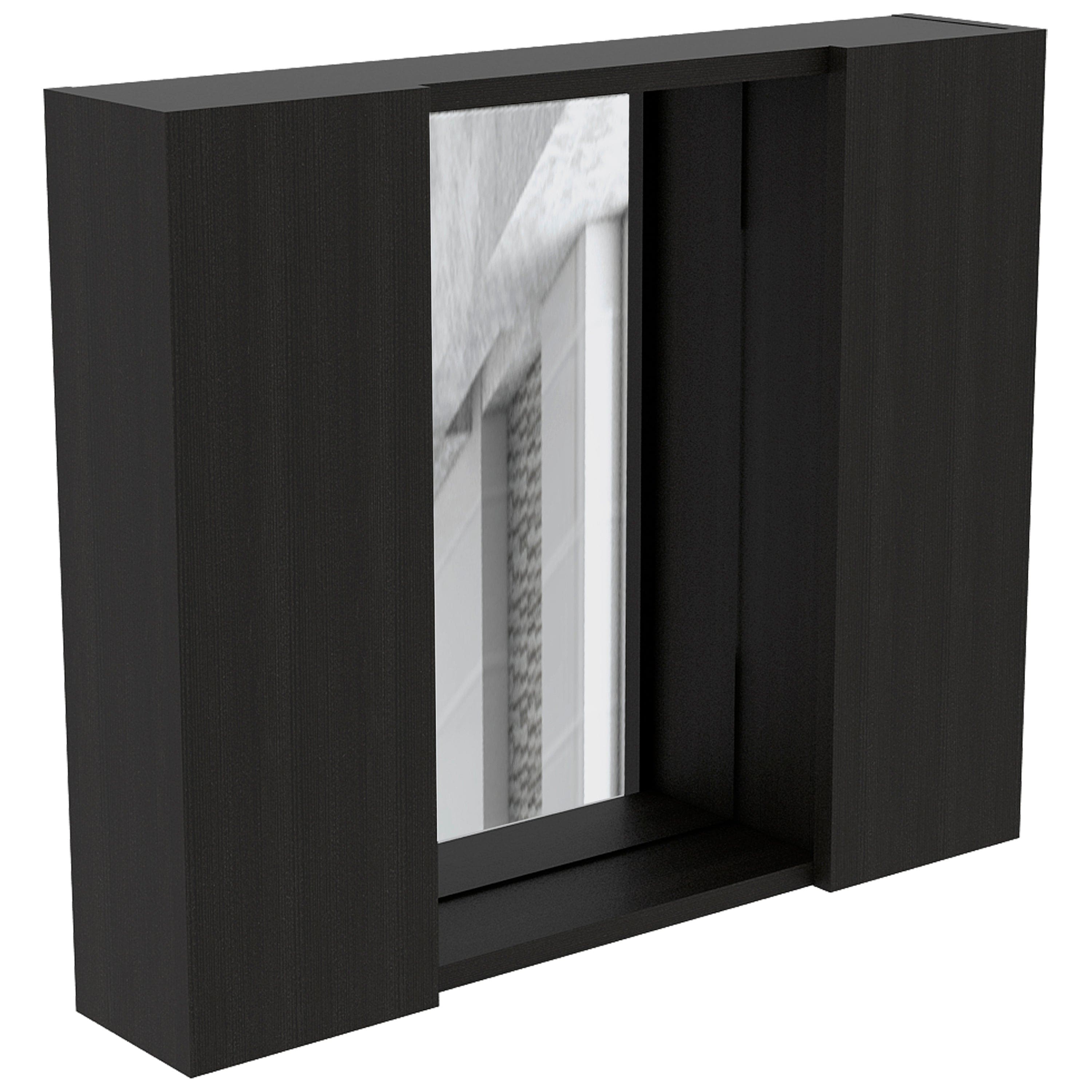 Medicine Cabinet Hops, Double Door, Mirror, One External Shelf, Black Wengue Finish