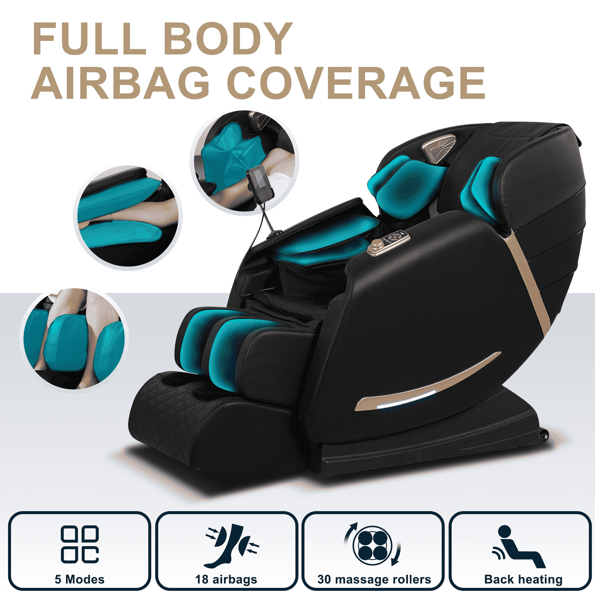 Full Body Massage Chair With Zero Gravity Recliner,with two control panel: Smart large screen & Rotary switch,spot kneading and Heating,Airbag coverage,Suitable for Home Office