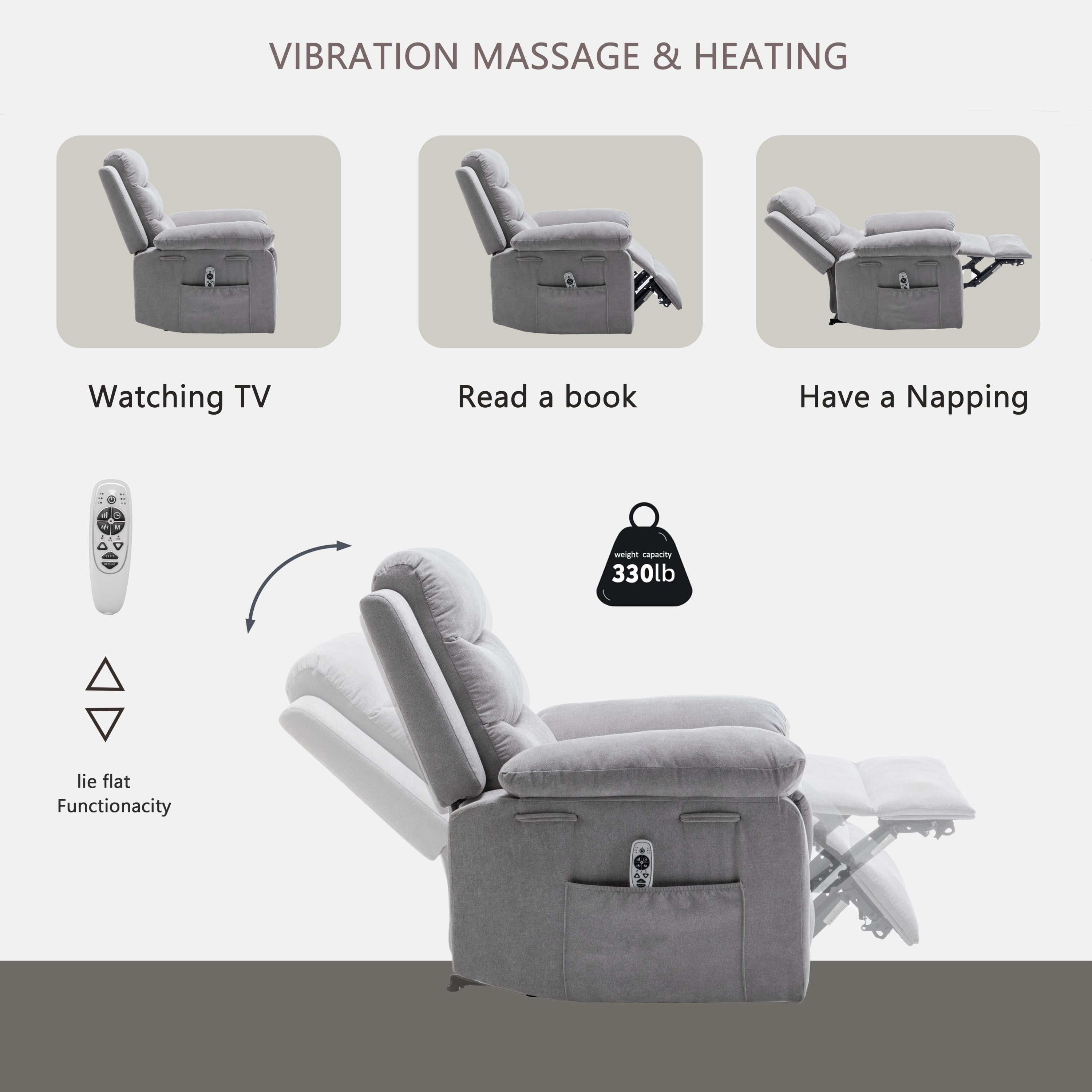 Power Recliner Chair with Adjustable Massage Function, Recliner Chair with
Heating System for Living Room, Light Gray color fabric