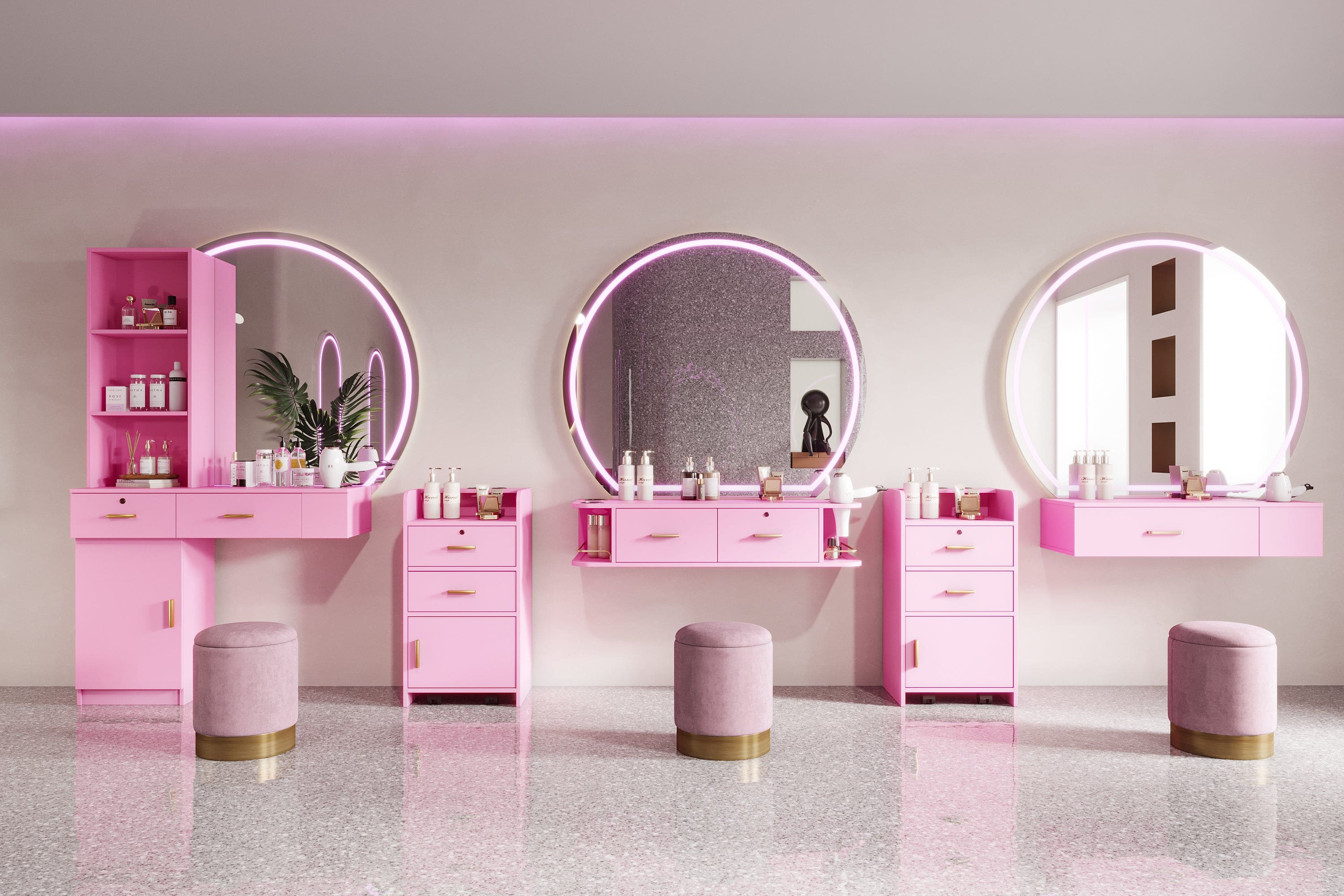 Pink modern simple hair desk, multi-layer storage space